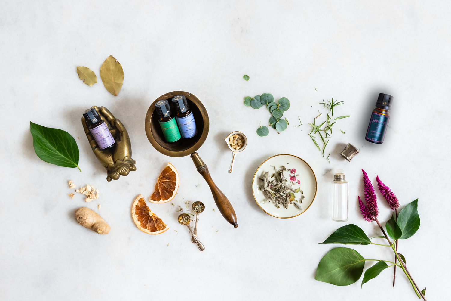 Flat lay of ten numbered herbal concoctions | Klearus