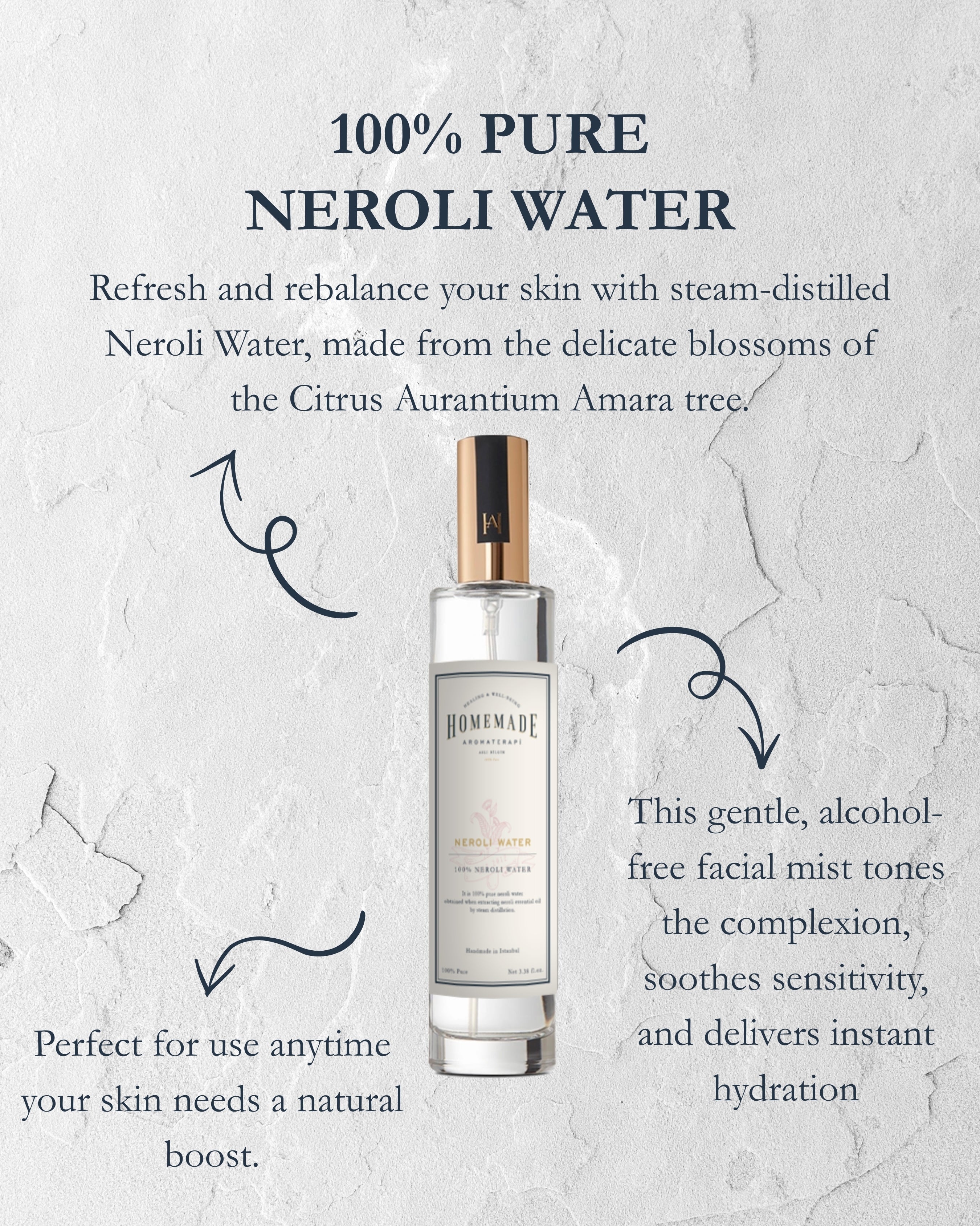 Homemade Aromaterapi | 100% Pure Neroli Water – Skin Toning & Refreshing Mist – 3.38 FL Oz.