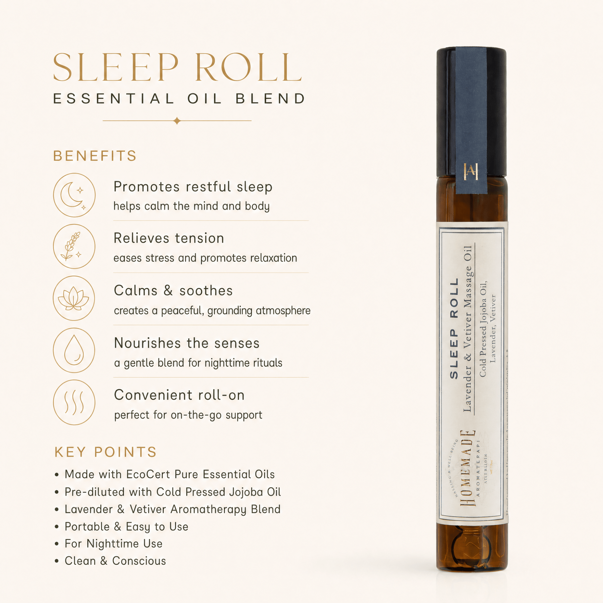 HMA | Essential Oil Blend Mini Roll | Sleep Blend - Lavender Vetiver | 0.33 FL Oz. | HomeMade Aromaterapi - Klearus