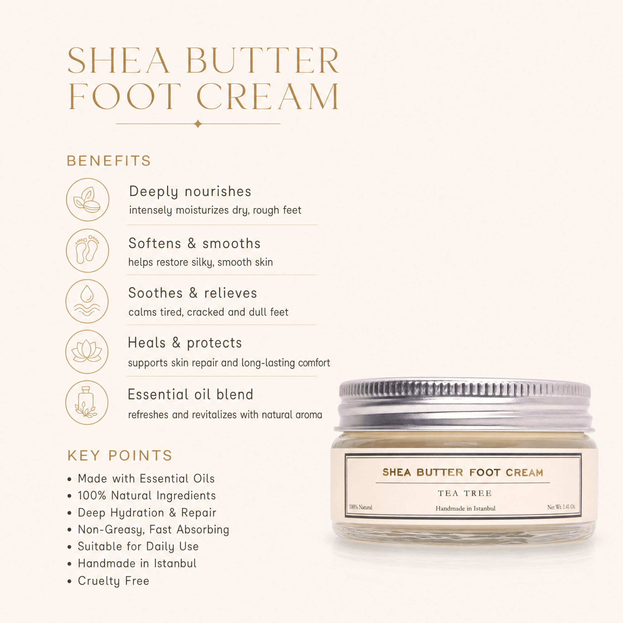 HMA | Shea Butter Foot Cream with Tea Tree | Intense Hydration & Care | 1.41 Oz. | HomeMade Aromaterapi - Klearus
