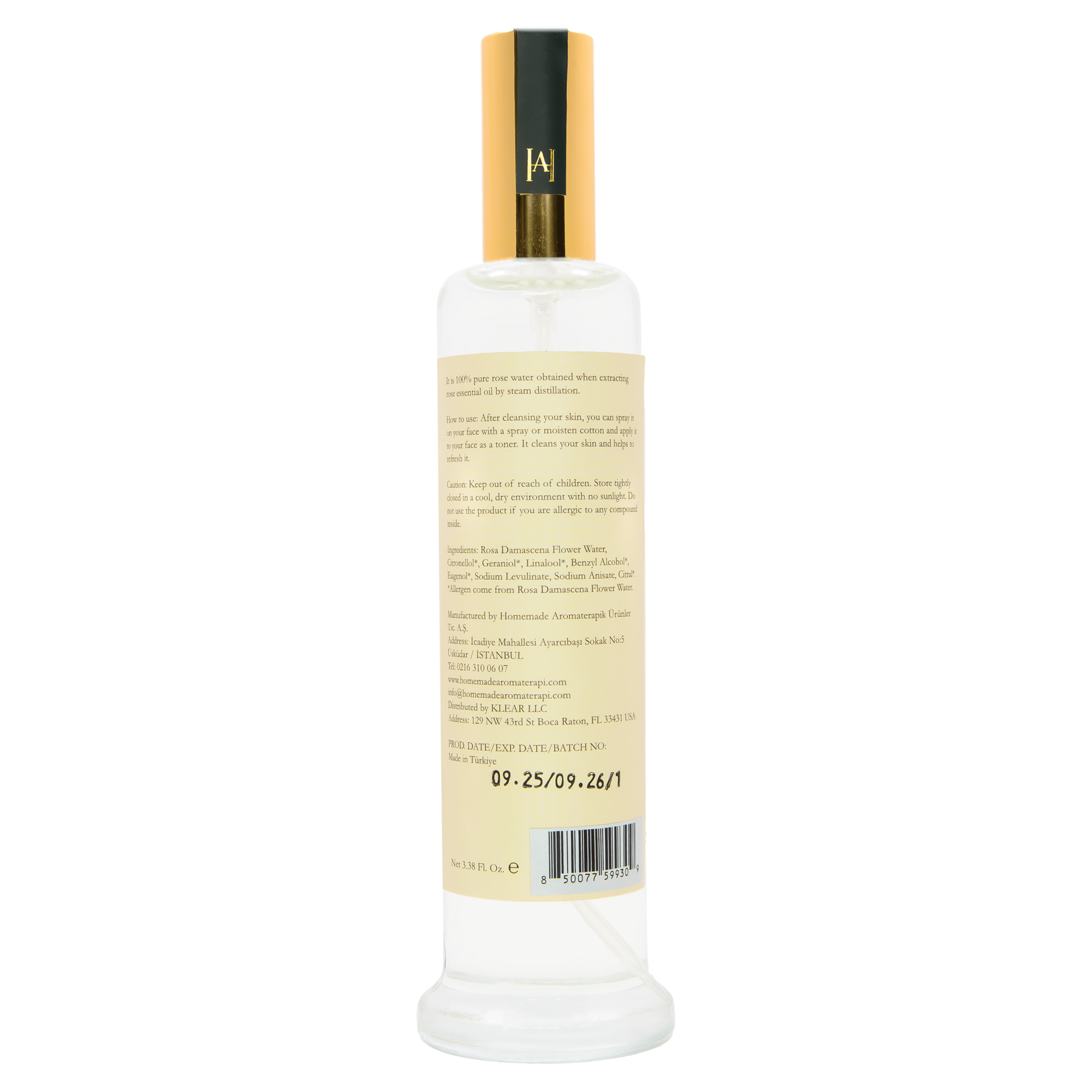 Homemade Aromaterapi | 100 Percent Pure Rose Water 3.38 fl oz - Klearus