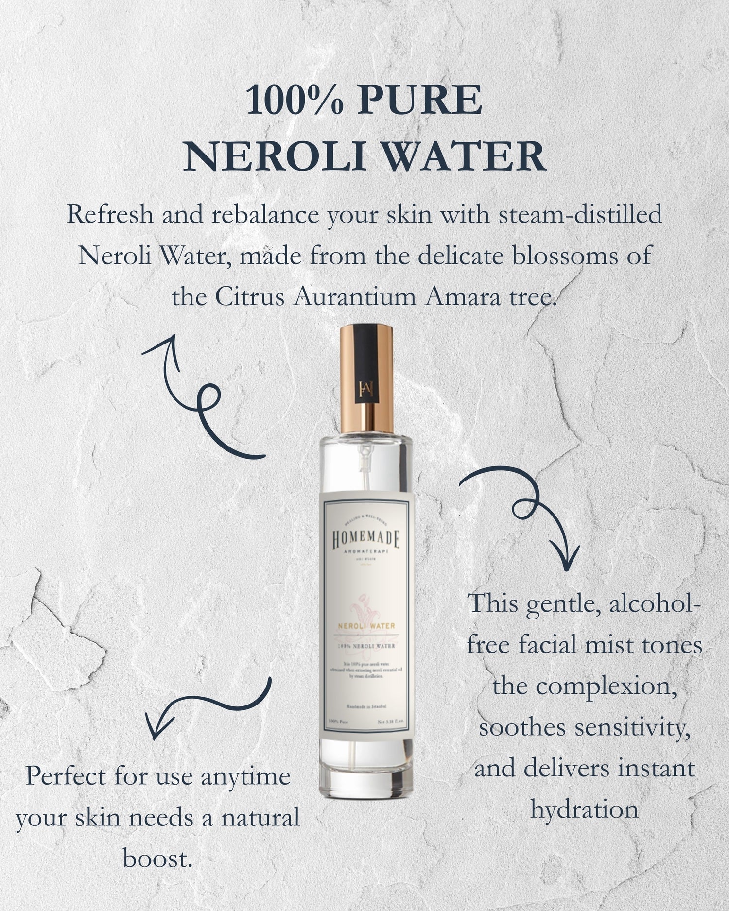 Homemade Aromaterapi | 100% Pure Neroli Water – Skin Toning & Refreshing Mist – 3.38 FL Oz. - Klearus