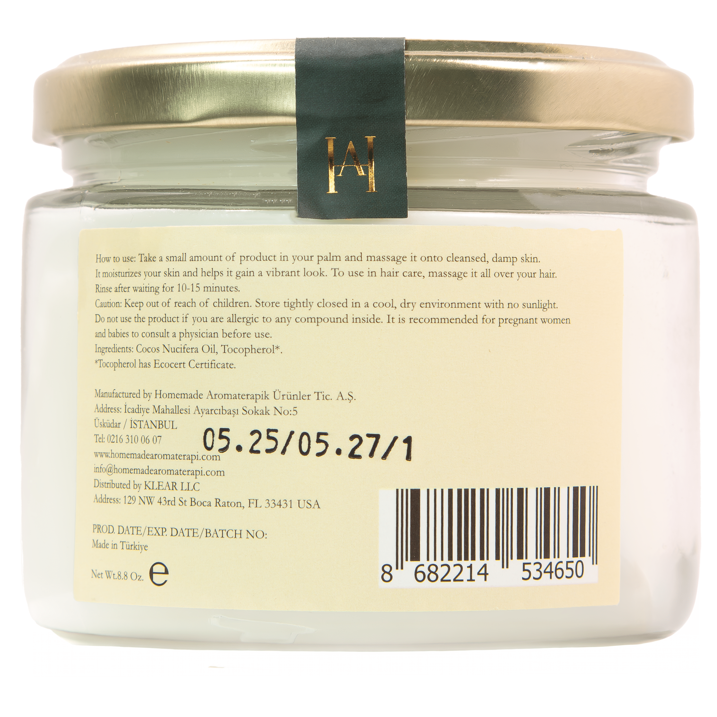 Homemade Aromaterapi | Cold Pressed Coconut Oil – 8.8 oz - Klearus