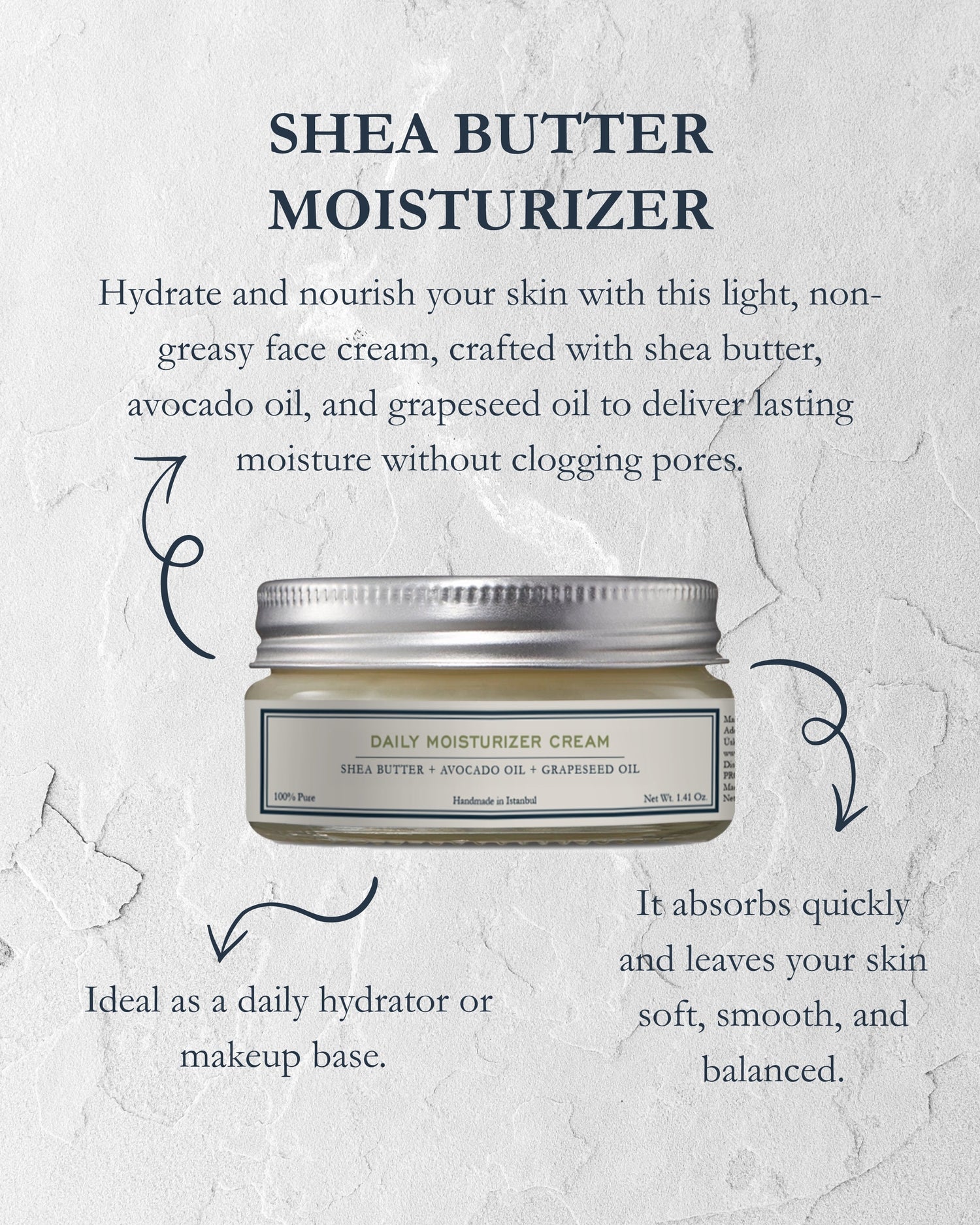 Homemade Aromaterapi | Daily Moisturizer Cream – Shea Butter + Avocado + Grapeseed – 40g - Klearus