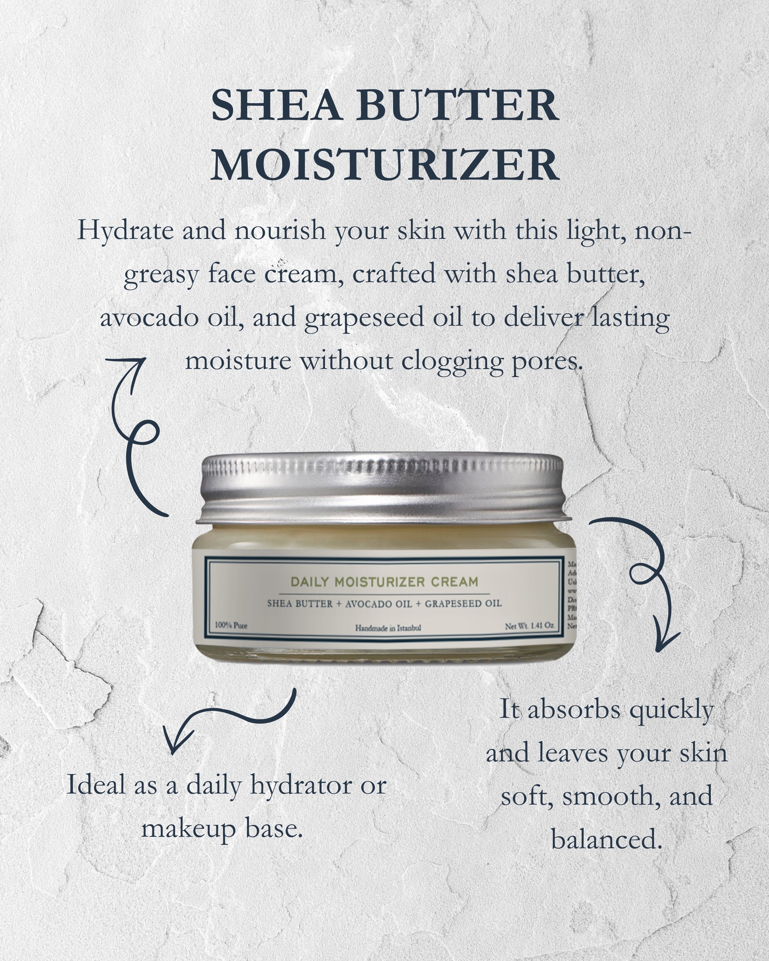 Homemade Aromaterapi | Daily Moisturizer Cream – Shea Butter + Avocado + Grapeseed – 40g - Klearus
