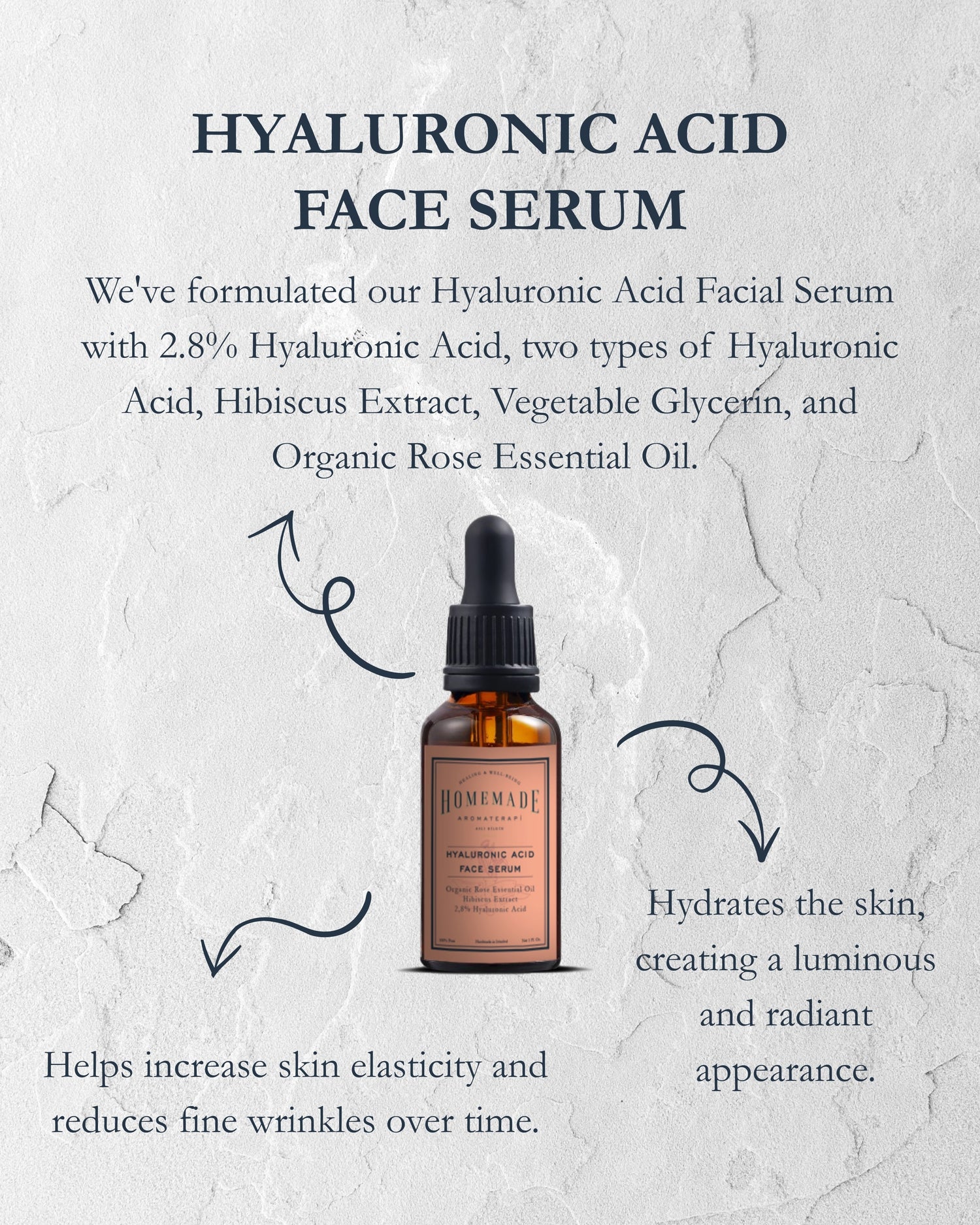 Homemade Aromaterapi | Hyaluronic Acid Face Serum – Rose + Hibiscus + 2.8% HA – 30ml - Klearus