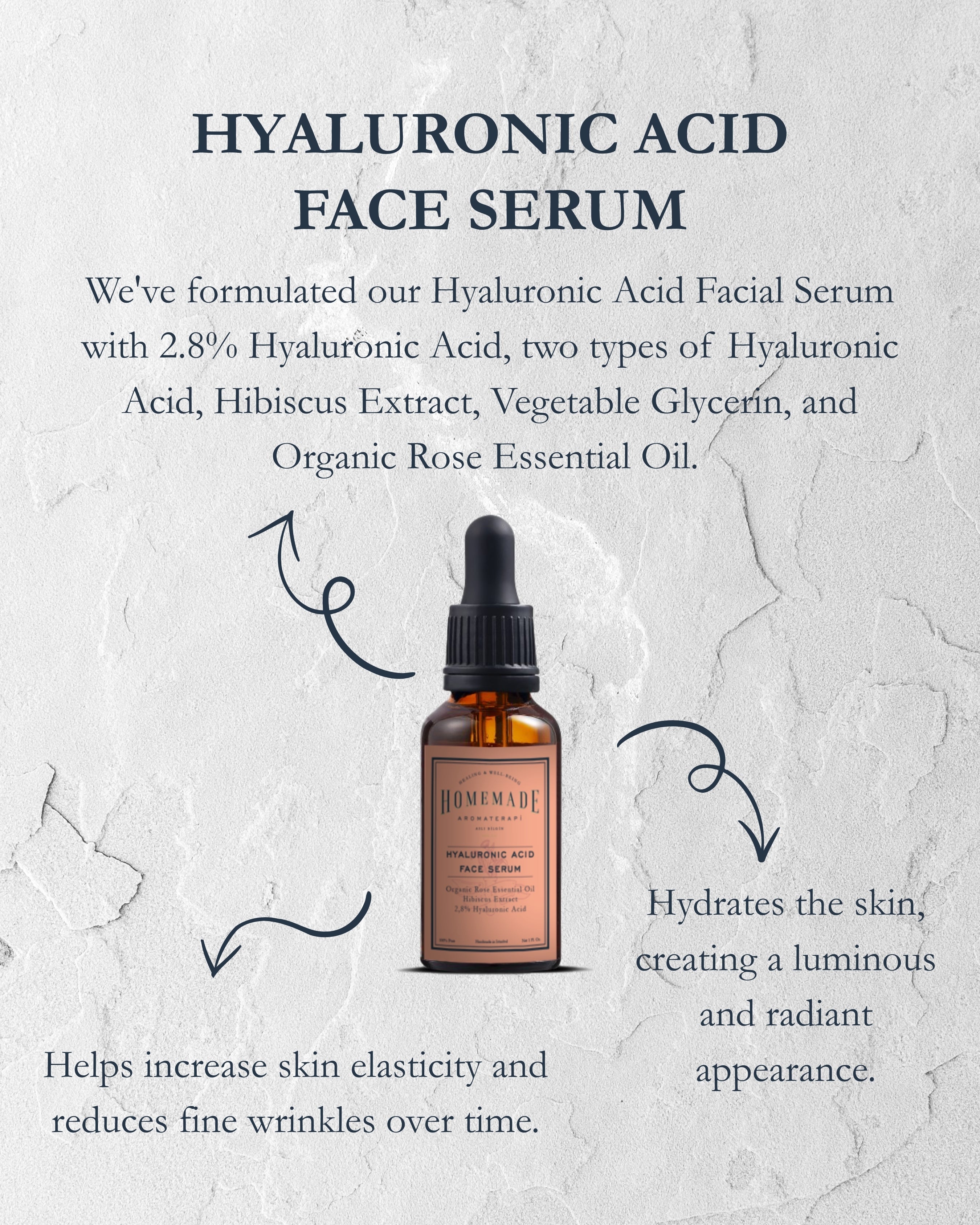 Homemade Aromaterapi | Hyaluronic Acid Face Serum – Rose + Hibiscus + 2.8% HA – 30ml - Klearus