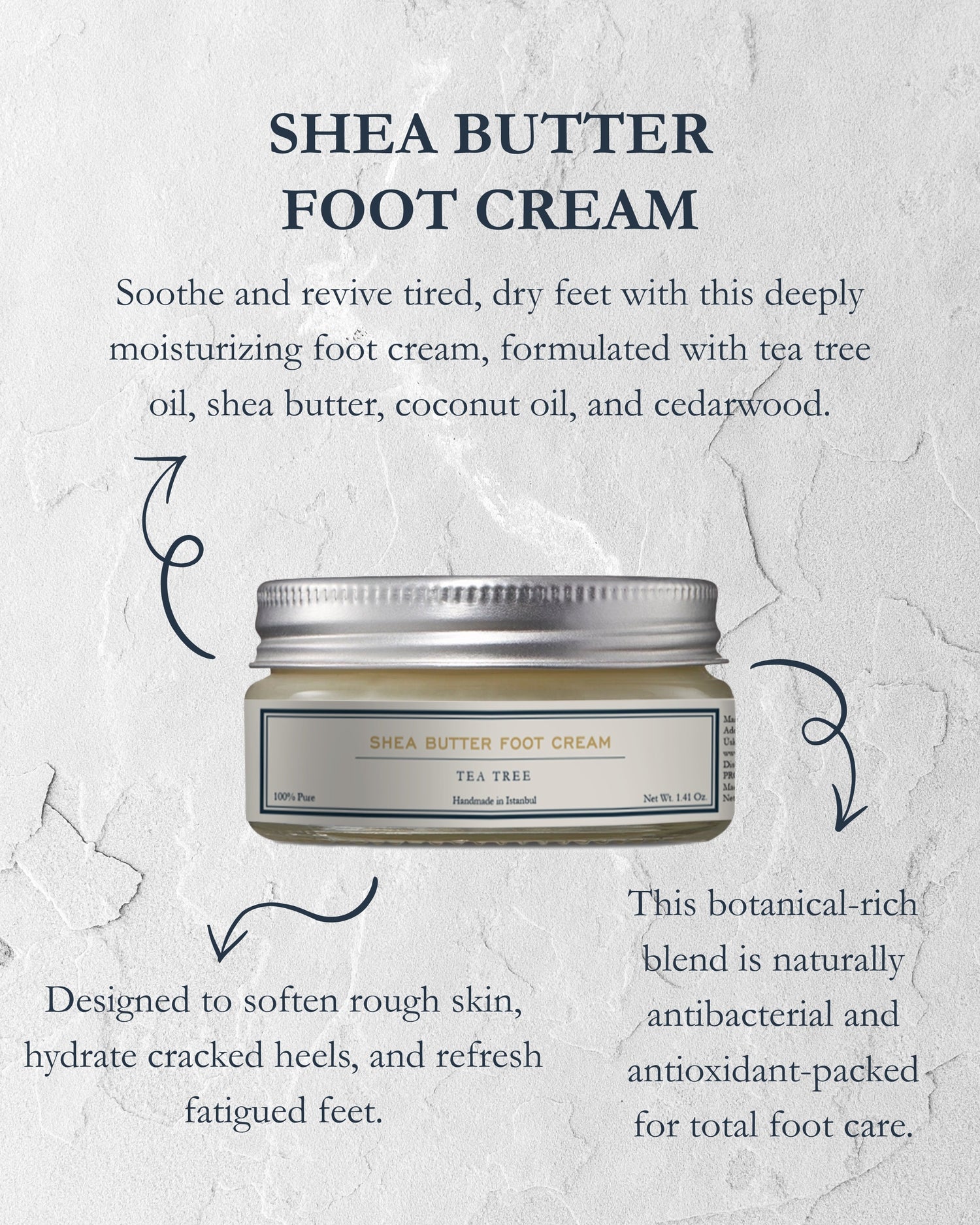 Homemade Aromaterapi | Shea Butter Foot Cream with Tea Tree – Intense Hydration & Care – 1.41 oz - Klearus