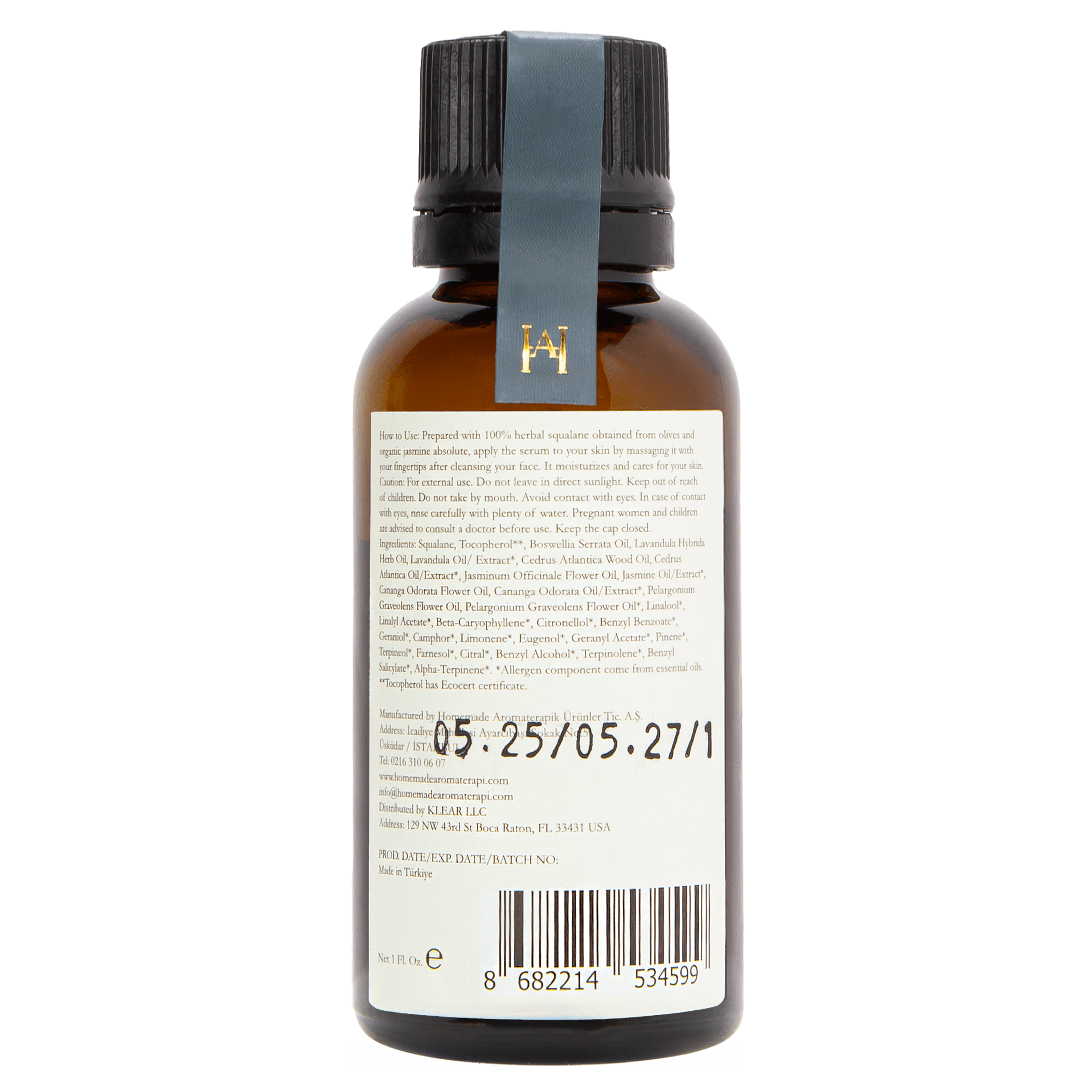 Homemade Aromaterapi | Squalane Face Serum – Jasmine Flower Oil + 99% Olive - Derived Squalane – 1 FL Oz. - Klearus