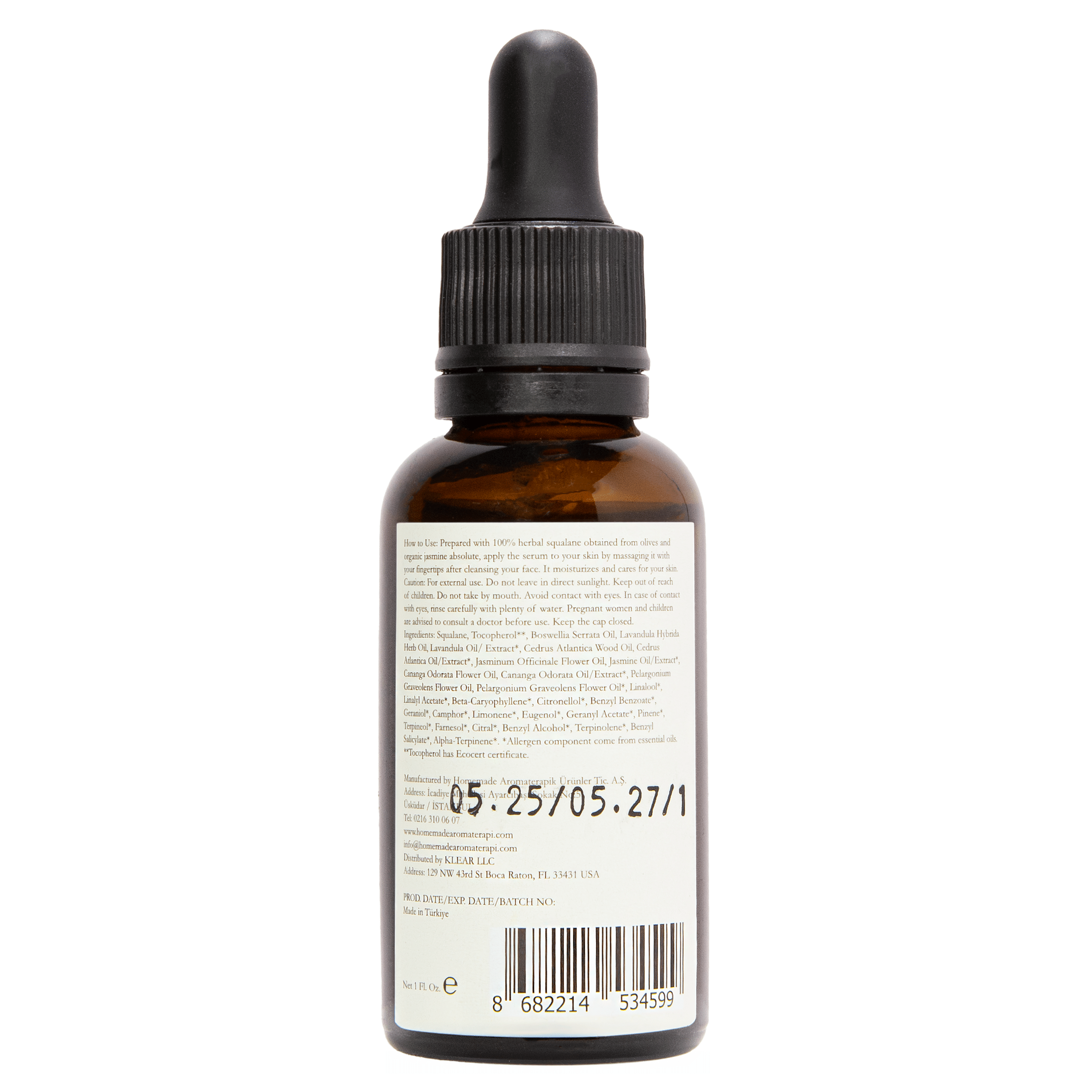 Homemade Aromaterapi | Squalane Face Serum – Jasmine Flower Oil + 99% Olive - Derived Squalane – 1 FL Oz. - Klearus