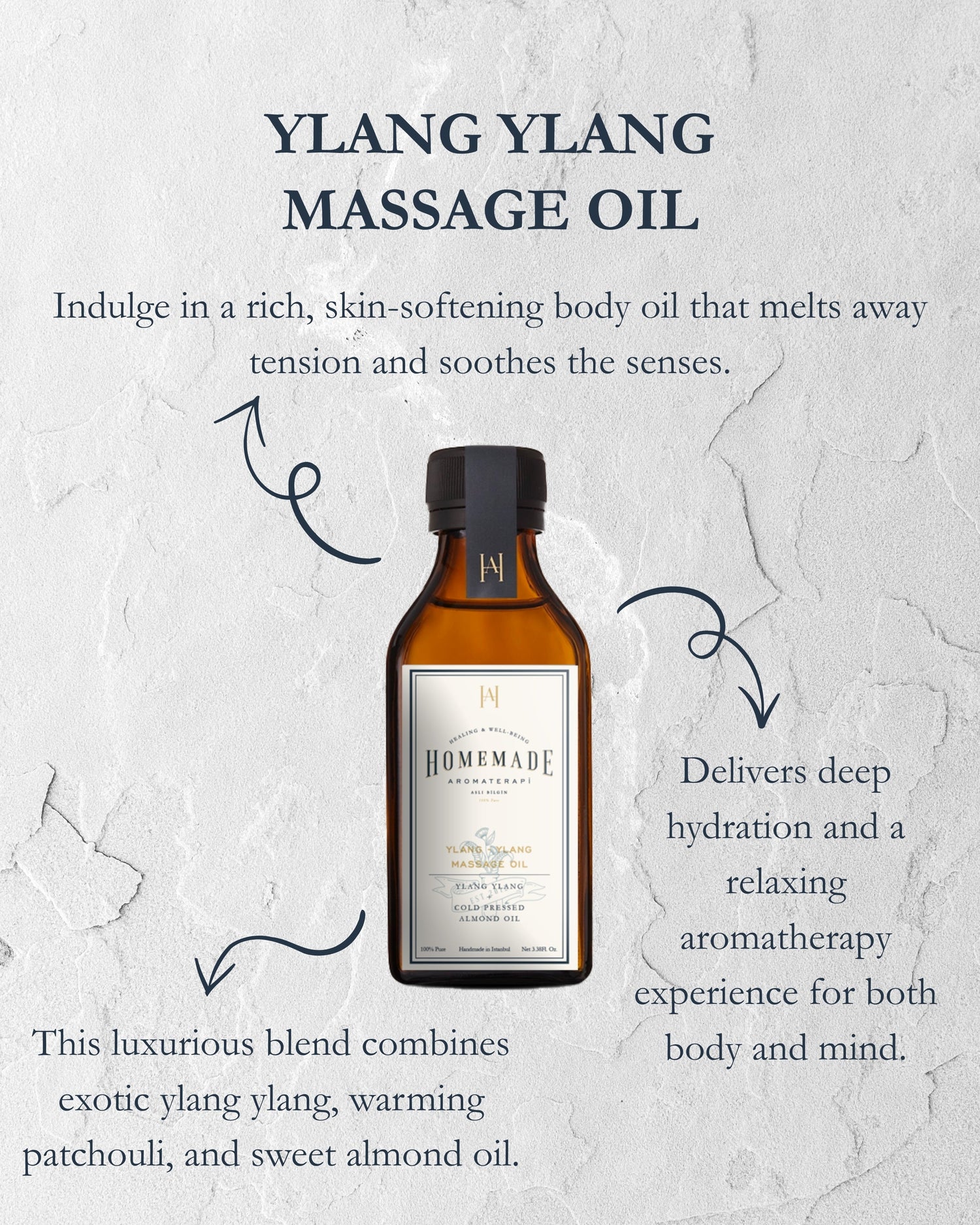 Homemade Aromaterapi | Ylang Ylang Massage Oil – Sensual Floral + Cold Pressed Almond Oil – 3.38 FL Oz. - Klearus