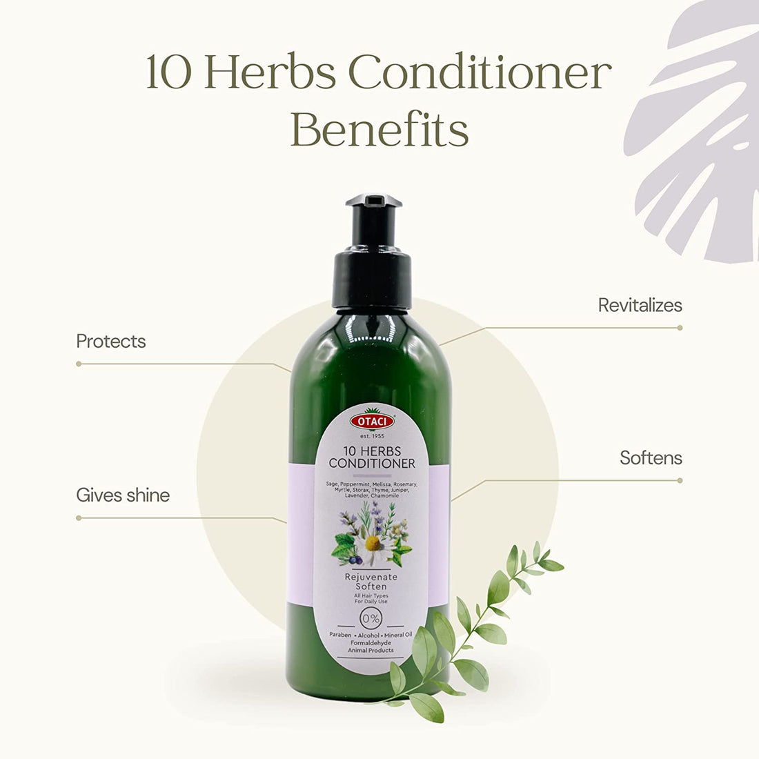 OTACI 10 Herbs Herbal Conditioner | Revitalize &amp; Soften | No Parabens, No Silicon | Sage, Peppermint, Rosemary &amp; More | 250ml