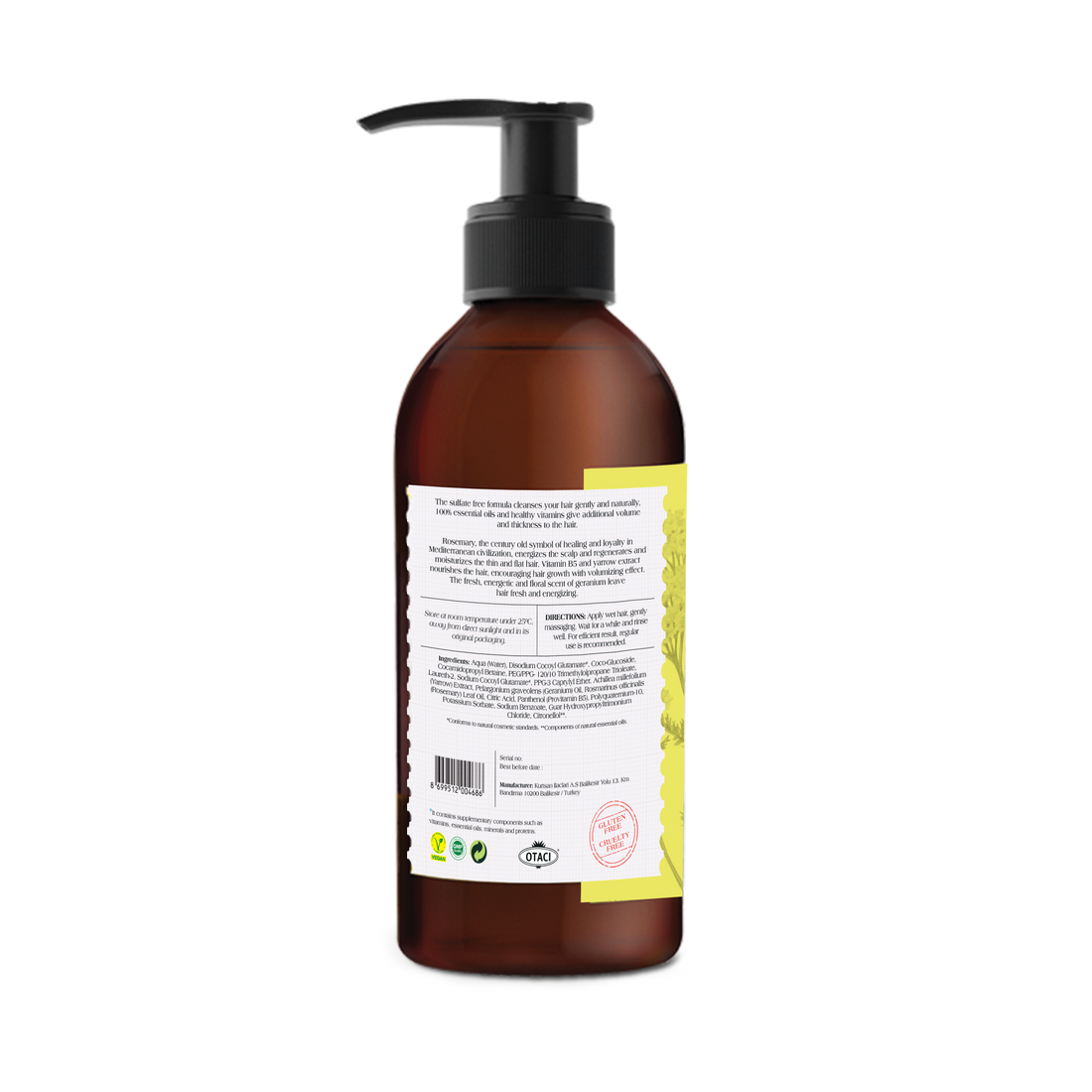 Otaci LAB No:2 Herbal Shampoo | Rosemary &amp; Geranium – Volumizing &amp; Energizing – 250ml