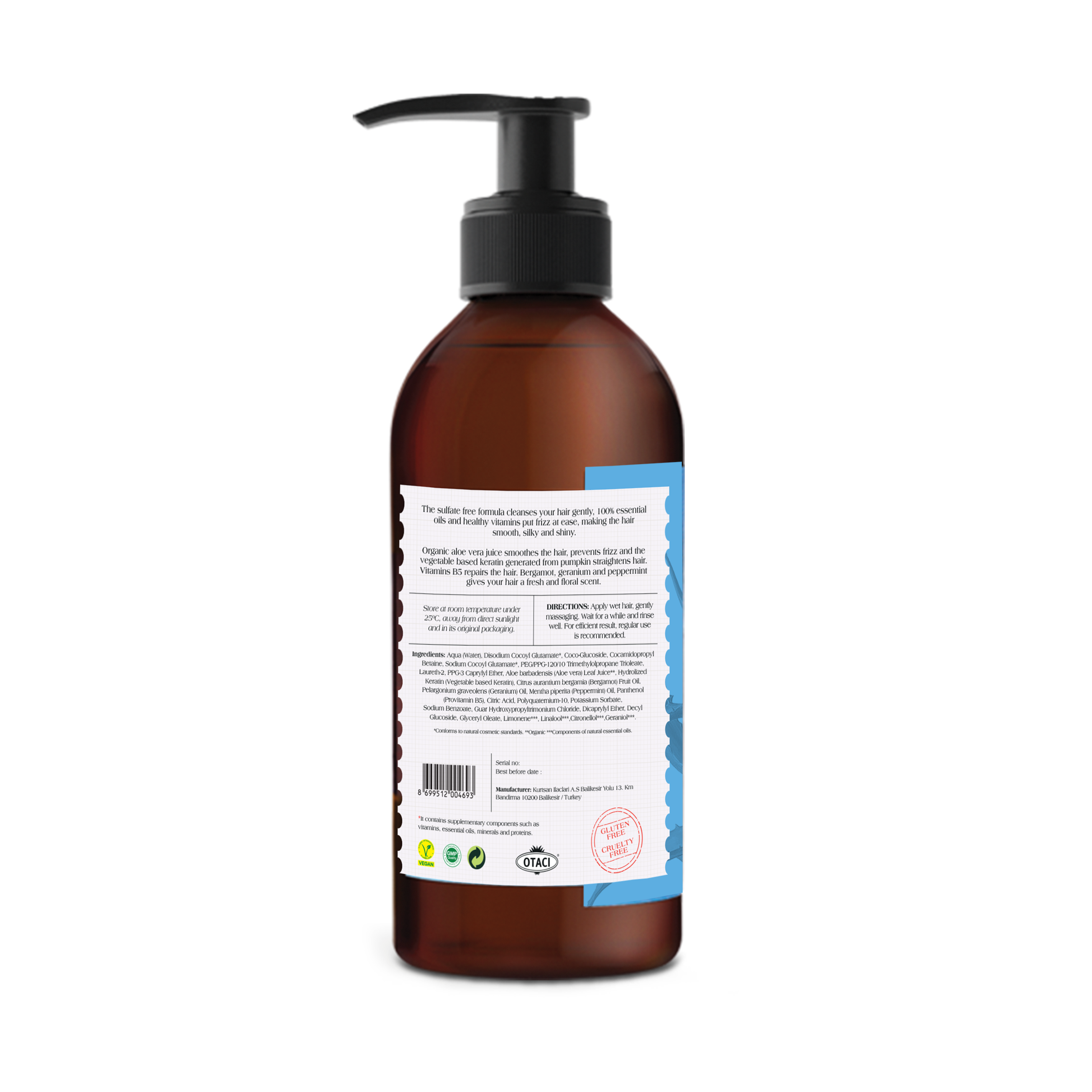 Otaci LAB No:3 Herbal Shampoo | Aloe Vera &amp; Keratin – Frizz Control &amp; Shine – 250ml