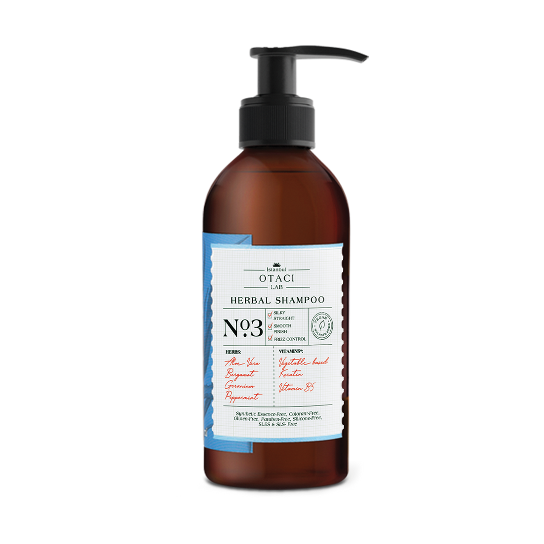Otaci LAB No:3 Herbal Shampoo | Aloe Vera &amp; Keratin – Frizz Control &amp; Shine – 250ml