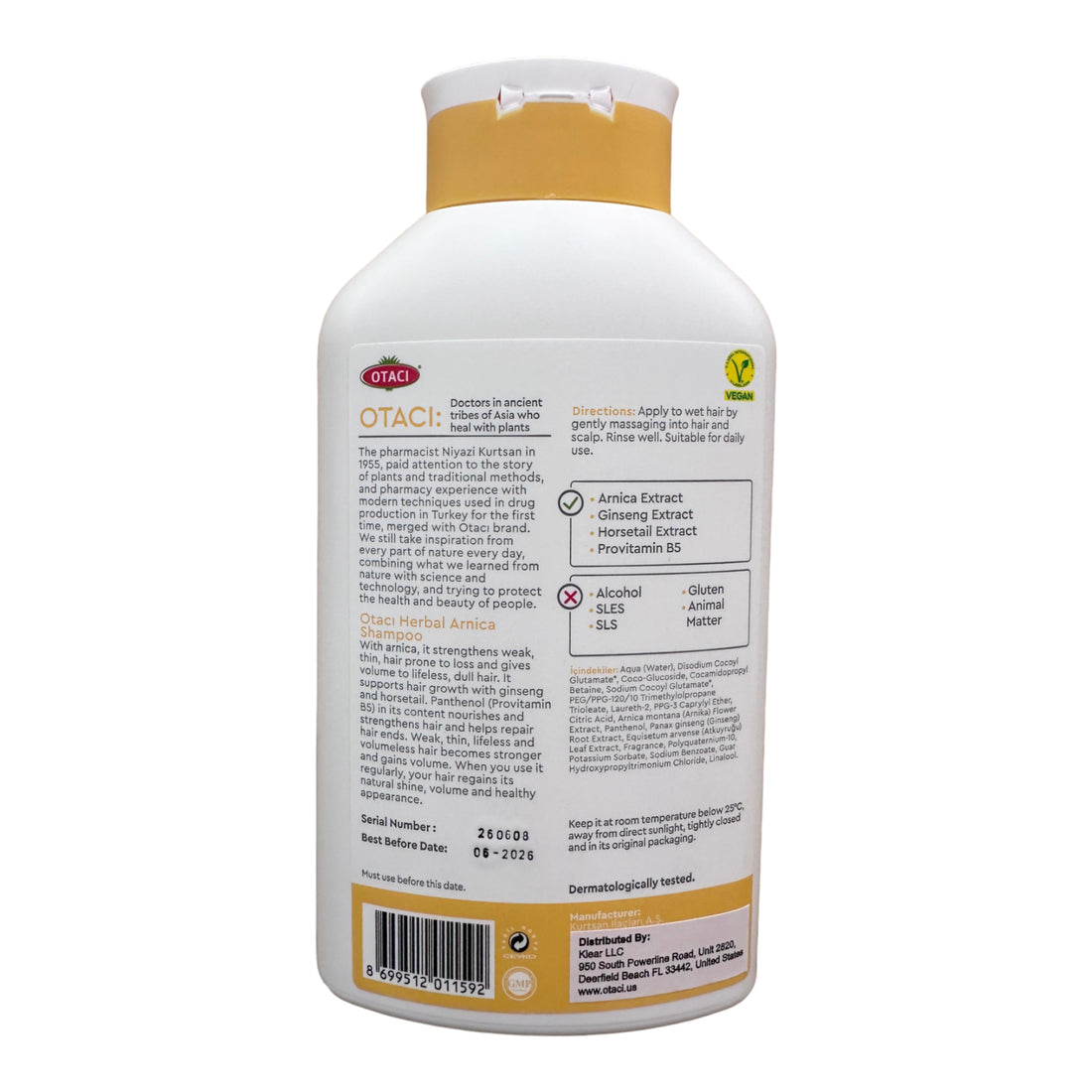 OTACI Herbal Strengthening and Volumizing Shampoo with Arnica, Everyday Use For Weak, Fine, and Flat Hair, Horsetail, Ginseng, Provitamin B5, No Paraben, No Silicon, No Alcohol 13.5 Fl Oz