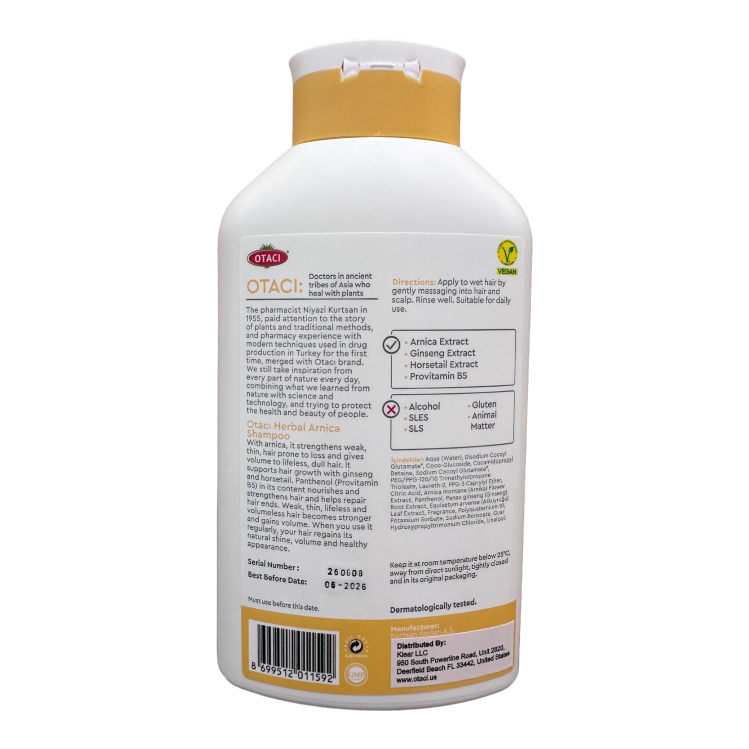 OTACI Herbal Strengthening and Volumizing Shampoo with Arnica, Everyday Use For Weak, Fine, and Flat Hair, Horsetail, Ginseng, Provitamin B5, No Paraben, No Silicon, No Alcohol 13.5 Fl Oz