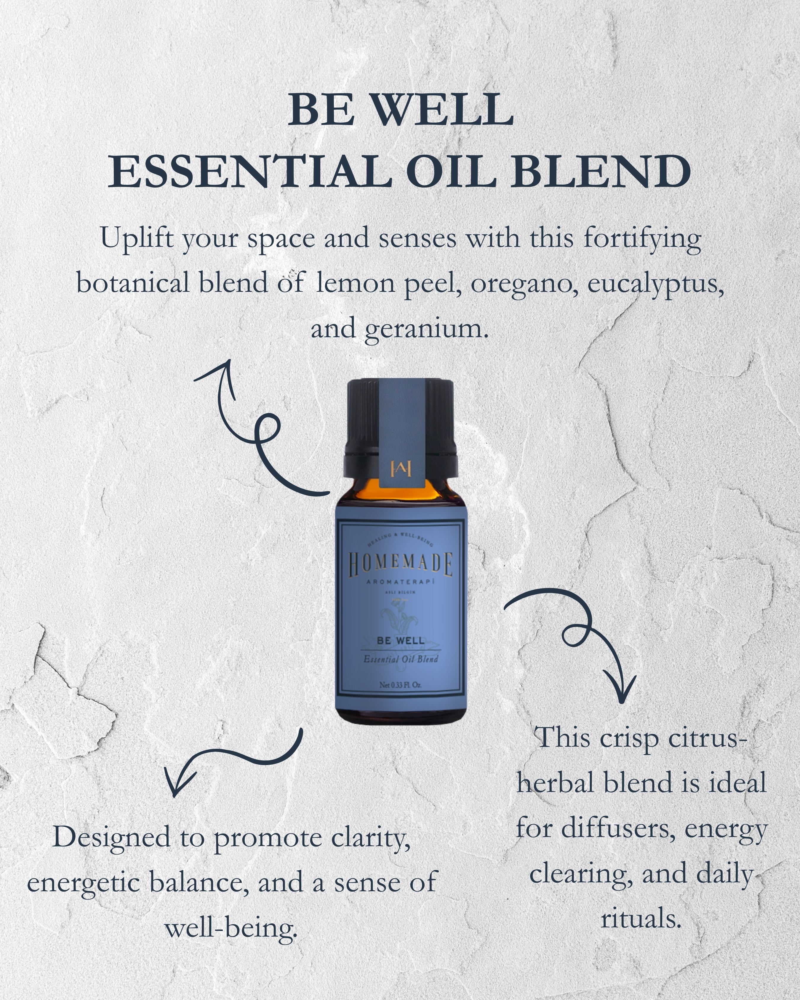 Homemade Aromaterapi | Be Well Essential Oil Blend – Herbal Immunity &amp; Clarity – 0.33 FL Oz.