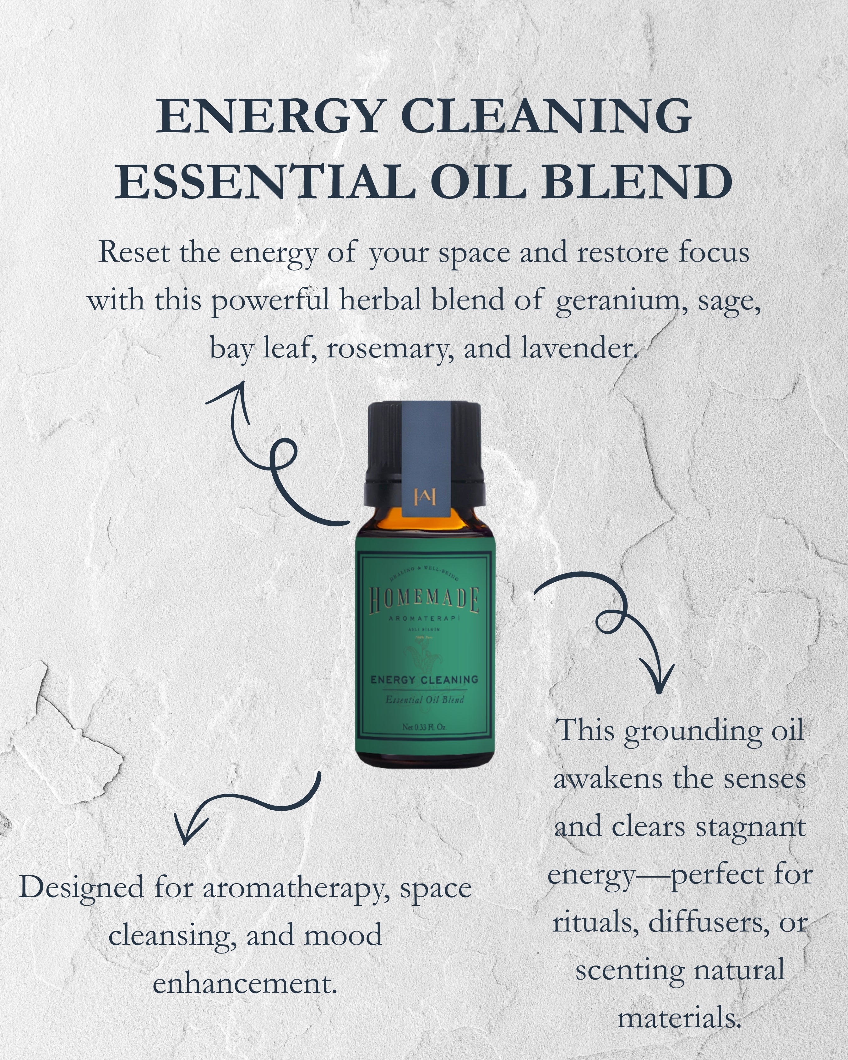 Homemade Aromaterapi | Energy Cleaning Essential Oil Blend – Uplifting &amp; Clarifying –  0.33 FL Oz.