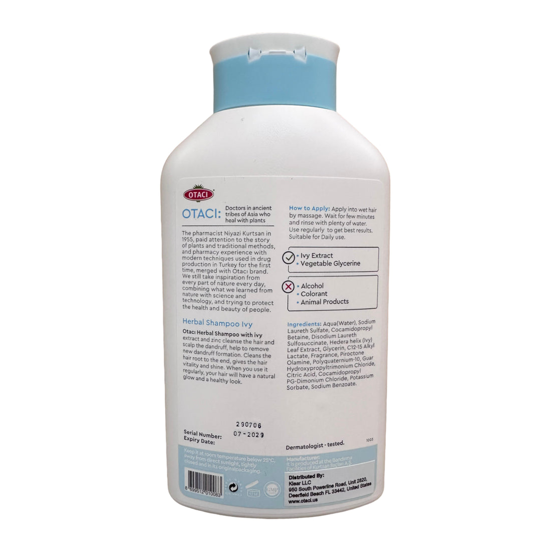 OTACI Herbal Shampoo with Ivy for All Hair Types, Everyday Use, No Paraben, No Silicon, No Alcohol, No Formaldehyde, Vegan &amp; Cruelty Free Shampoo 13.5 Fl Oz