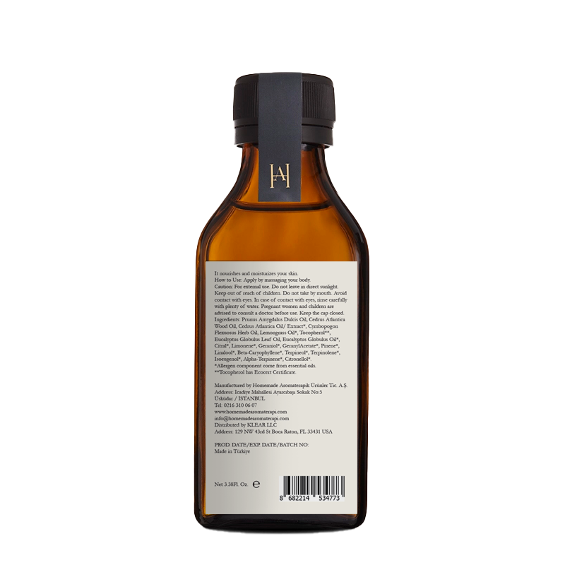 Homemade Aromaterapi | Lemongrass, Cedarwood &amp; Eucalyptus Massage Oil – Invigorating &amp; Soothing – 3.38 FL Oz.