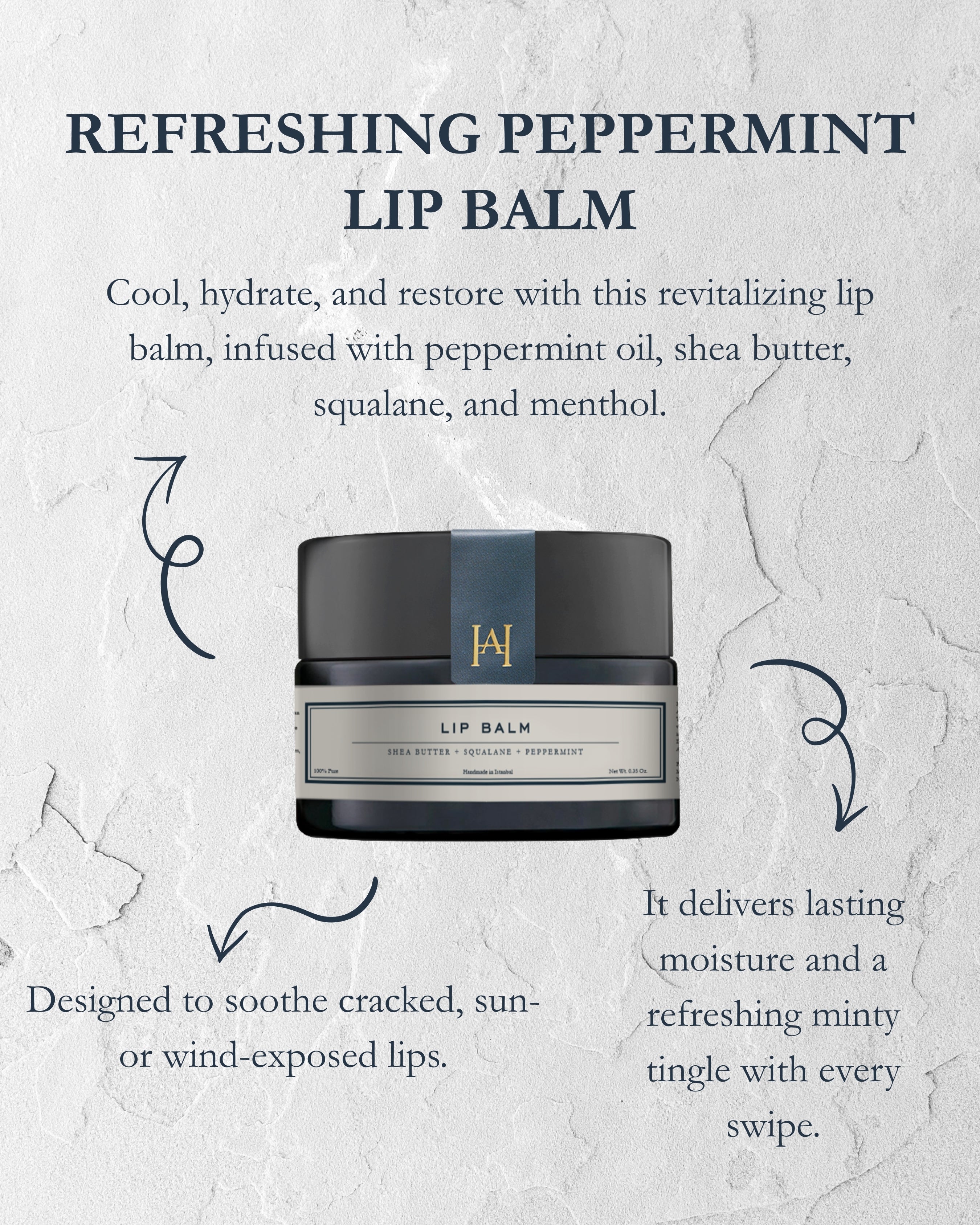 Homemade Aromaterapi | Lip Balm – Shea Butter + Squalane + Peppermint – 0.35 Oz.
