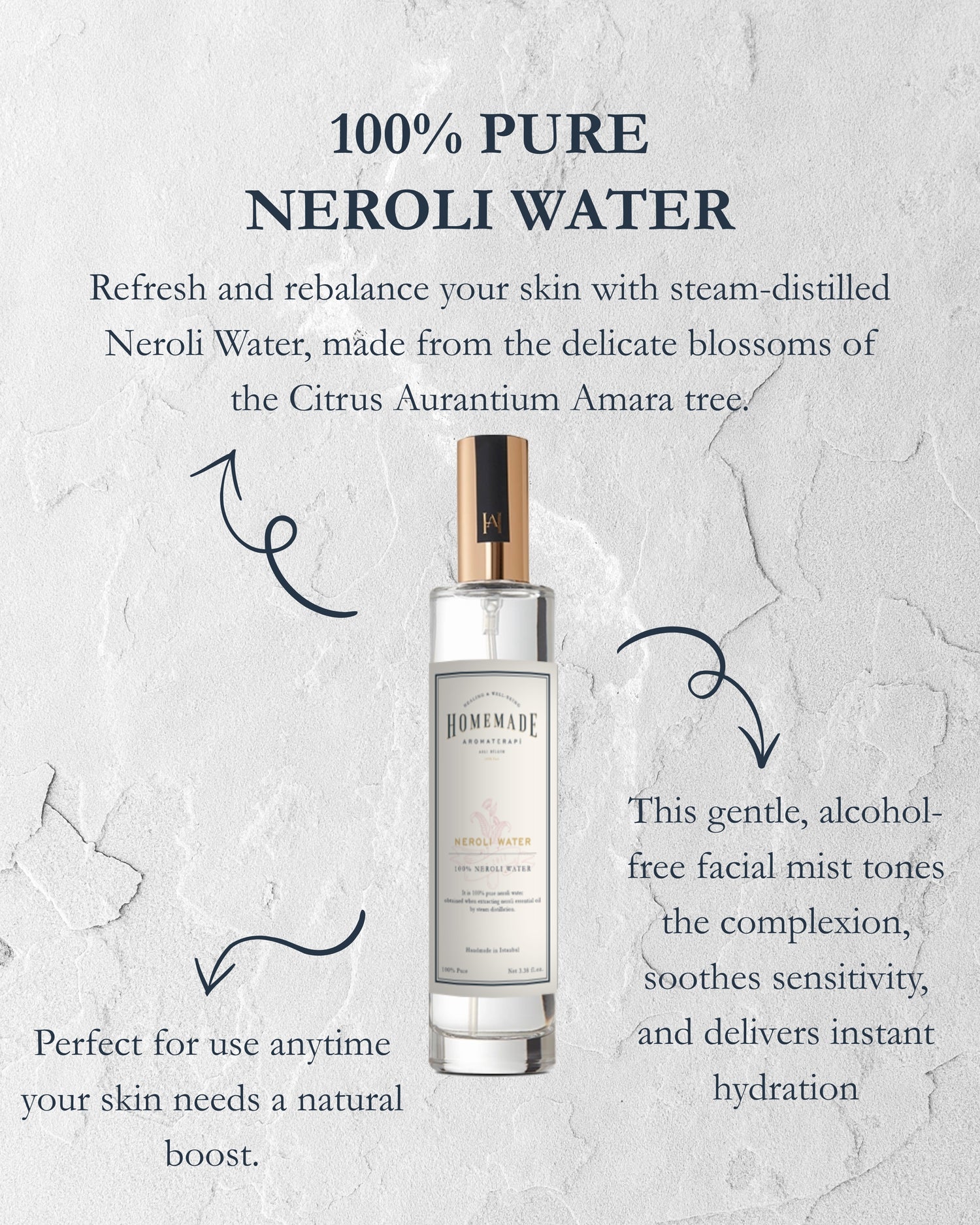 Homemade Aromaterapi | 100% Pure Neroli Water – Skin Toning &amp; Refreshing Mist – 3.38 FL Oz.