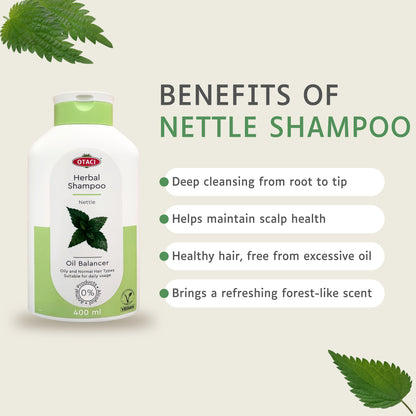 OTACI Oil Balancing Herbal Shampoo with Nettle, Everyday Use For Oily and Normal Hair, Deep Cleansing Oil-Control Shampoo, No Paraben, No Silicon, No Alcohol Vegan and Cruelty-Free Shampoo 13.5 Fl Oz