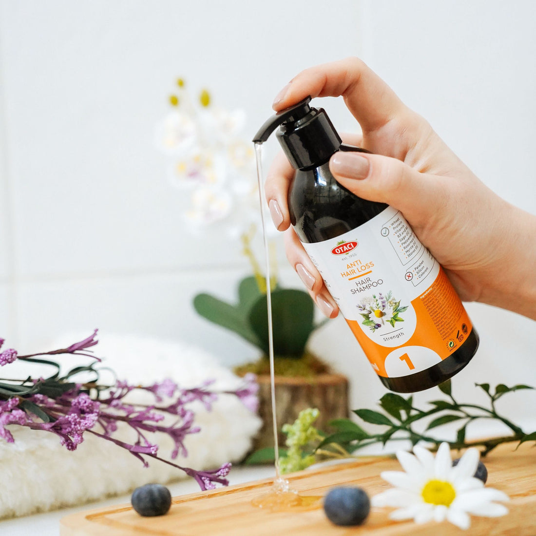 OTACI Anti Hair-loss Shampoo | Strength, Shine &amp; Cleanse | Silicon-Free, Paraben-Free | Sage, Lavender, Chamomile | 250ml