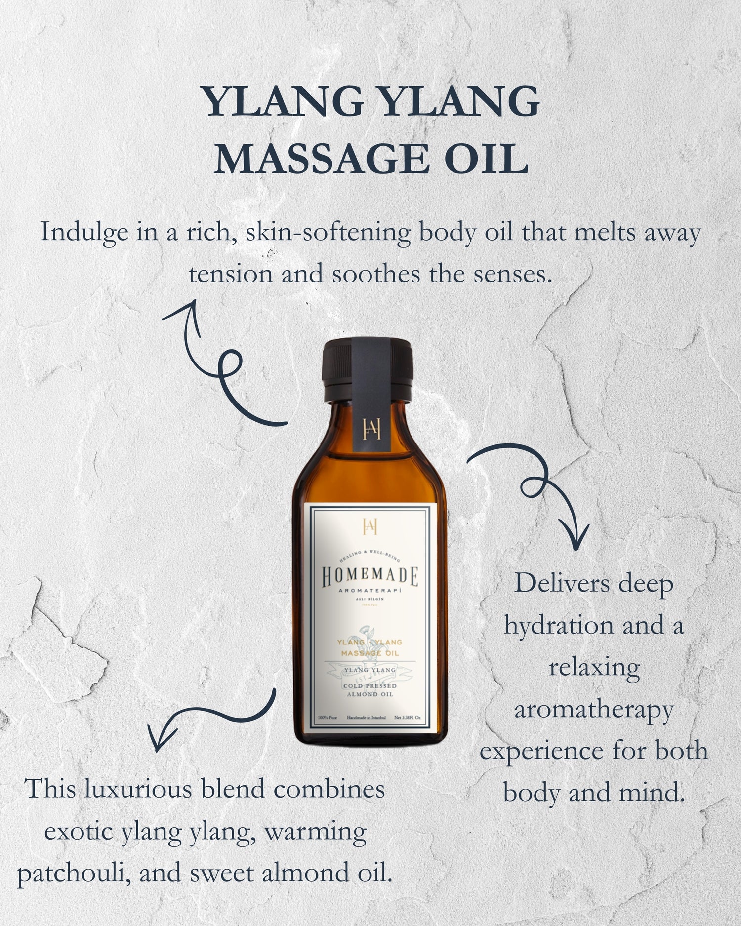 Homemade Aromaterapi | Ylang Ylang Massage Oil – Sensual Floral + Cold Pressed Almond Oil – 3.38 FL Oz.