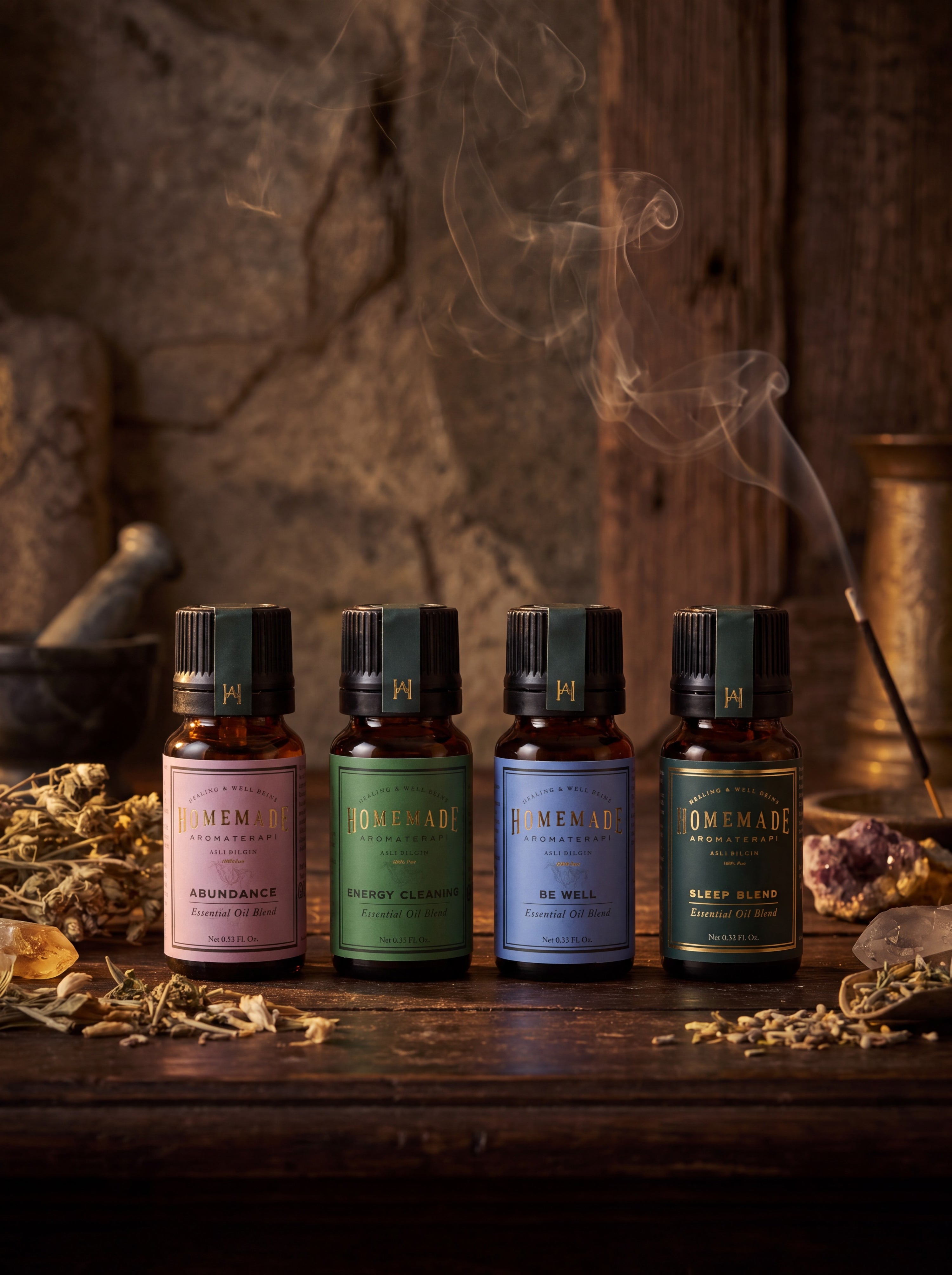 HMA | Essential Oil Blend Set | 4 Piece Wellness Collection (4 × 10 mL) | HomeMade Aromaterapi