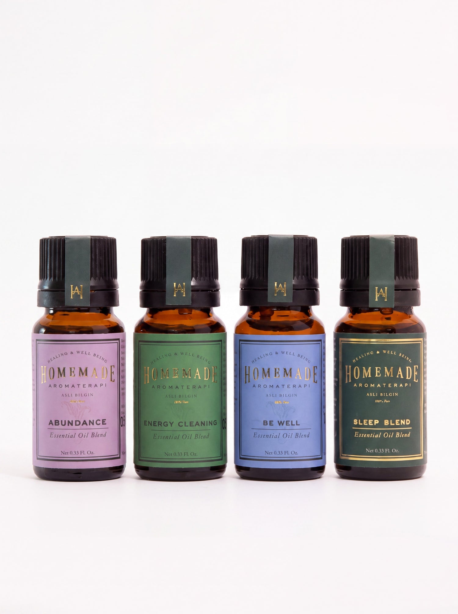 HMA | Essential Oil Blend Set | 4 Piece Wellness Collection (4 × 10 mL) | HomeMade Aromaterapi