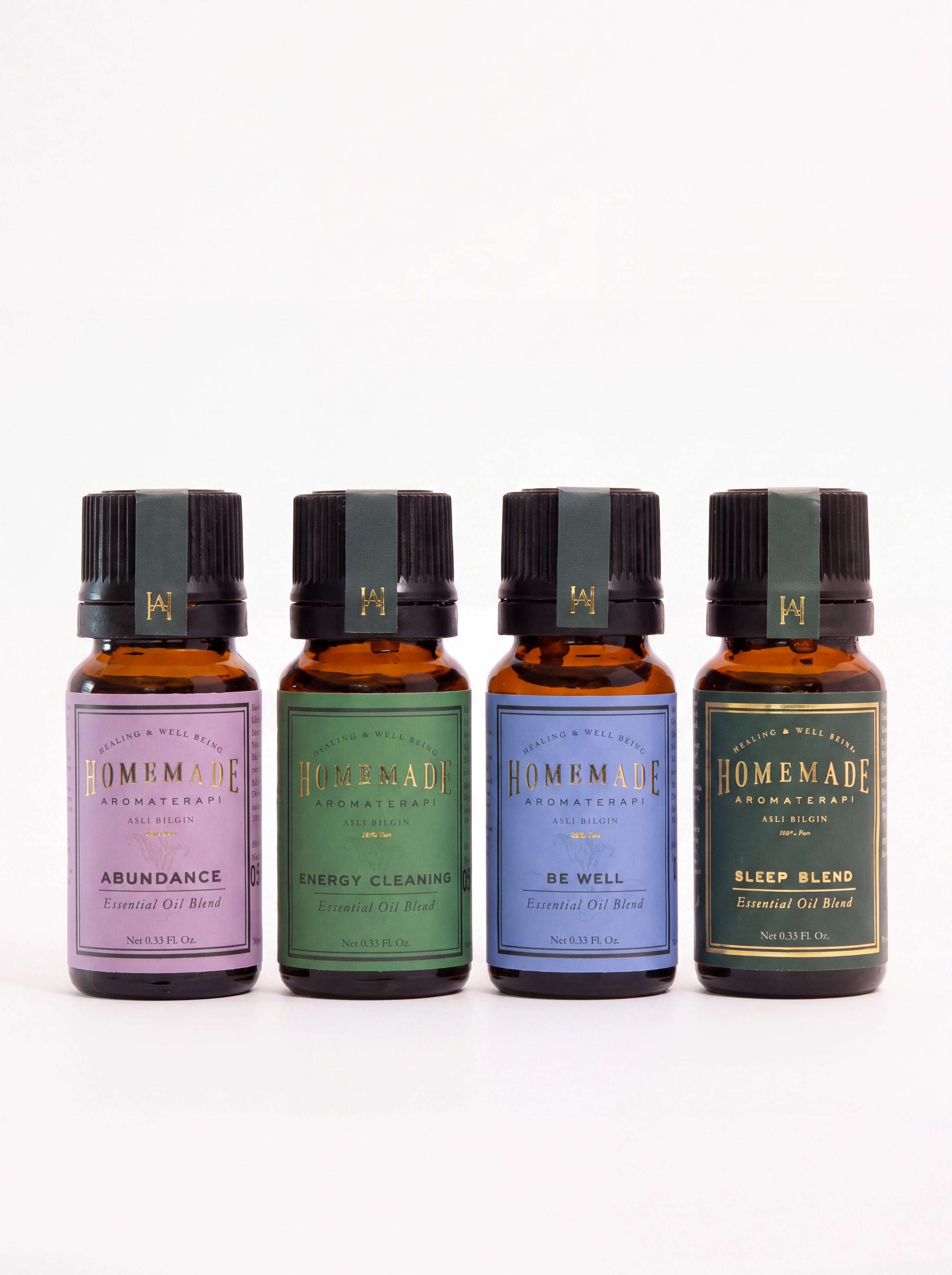 HMA | Essential Oil Blend Set | 4 Piece Wellness Collection (4 × 10 mL) | HomeMade Aromaterapi