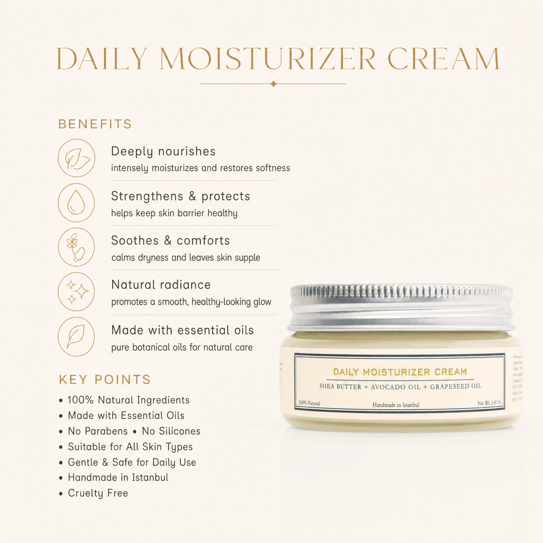 HMA | Daily Moisturizer Cream | Shea Butter + Avocado + Grapeseed | 1.41 Oz. | HomeMade Aromaterapi - Klearus