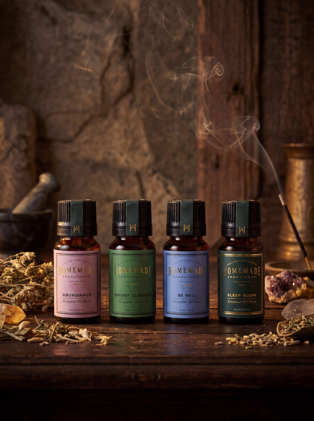 HMA | Essential Oil Blend Set | 4 Piece Wellness Collection (4 × 10 mL) | HomeMade Aromaterapi - Klearus