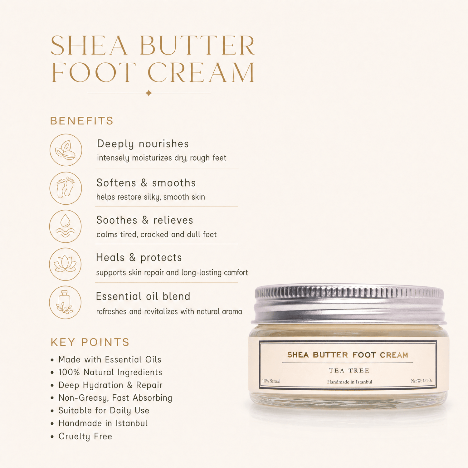 HMA | Shea Butter Foot Cream with Tea Tree | Intense Hydration &amp; Care | 1.41 Oz. | HomeMade Aromaterapi - Klearus