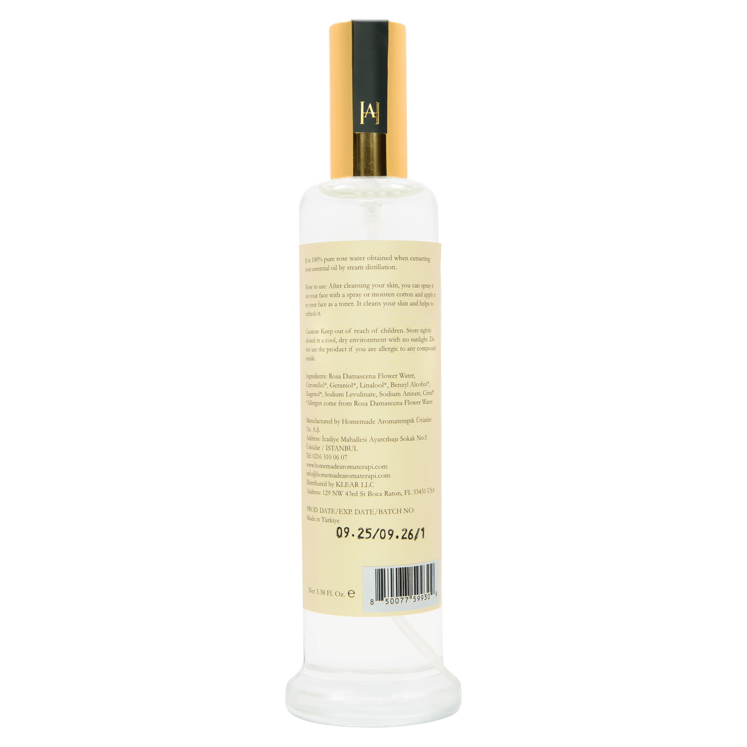 Homemade Aromaterapi | 100 Percent Pure Rose Water 3.38 fl oz - Klearus