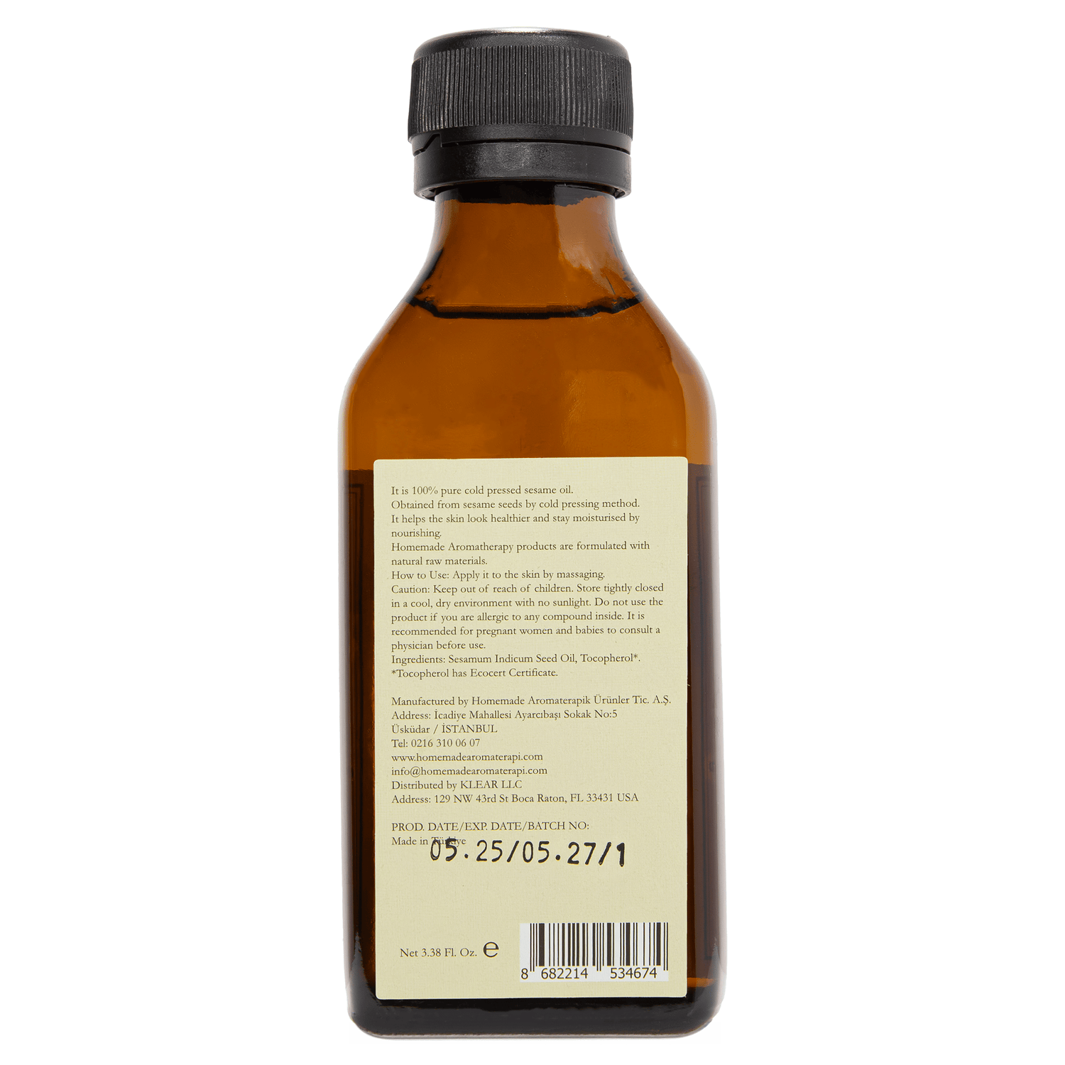 Homemade Aromaterapi | Cold Pressed Sesame Oil – 3.38 FL Oz. - Klearus