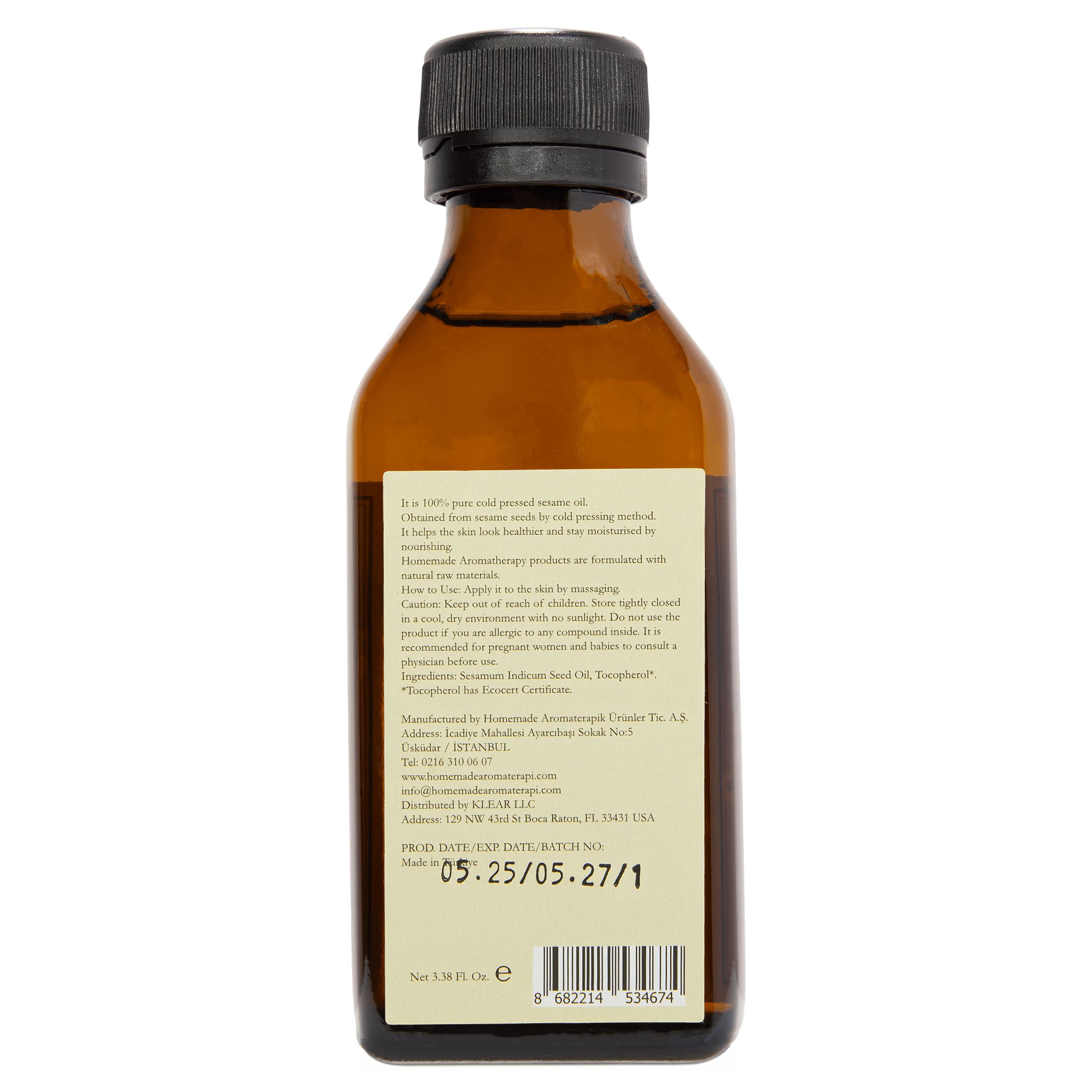 Homemade Aromaterapi | Cold Pressed Sesame Oil – 3.38 FL Oz. - Klearus