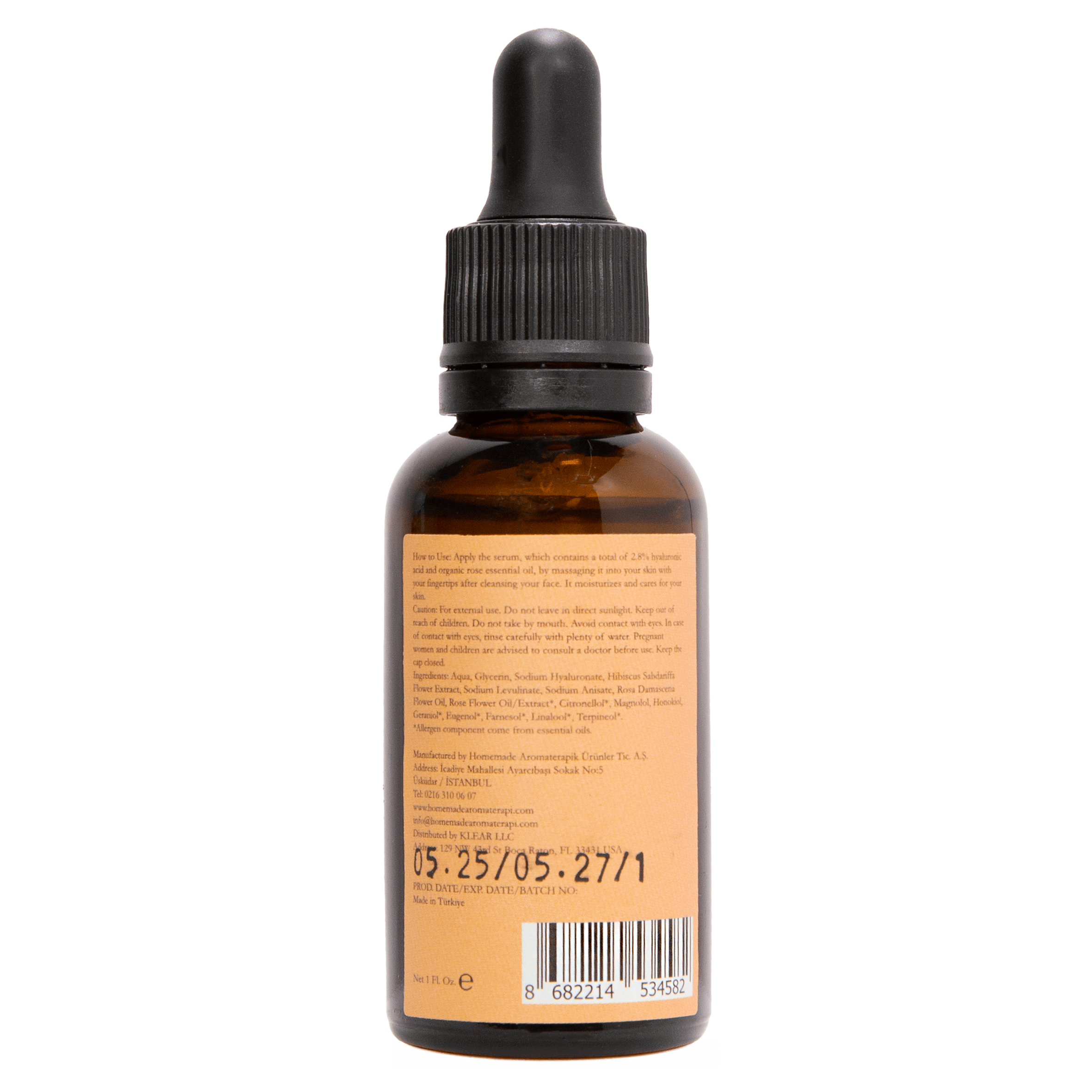 Homemade Aromaterapi | Hyaluronic Acid Face Serum – Rose + Hibiscus + 2.8% HA – 1 FL Oz. - Klearus