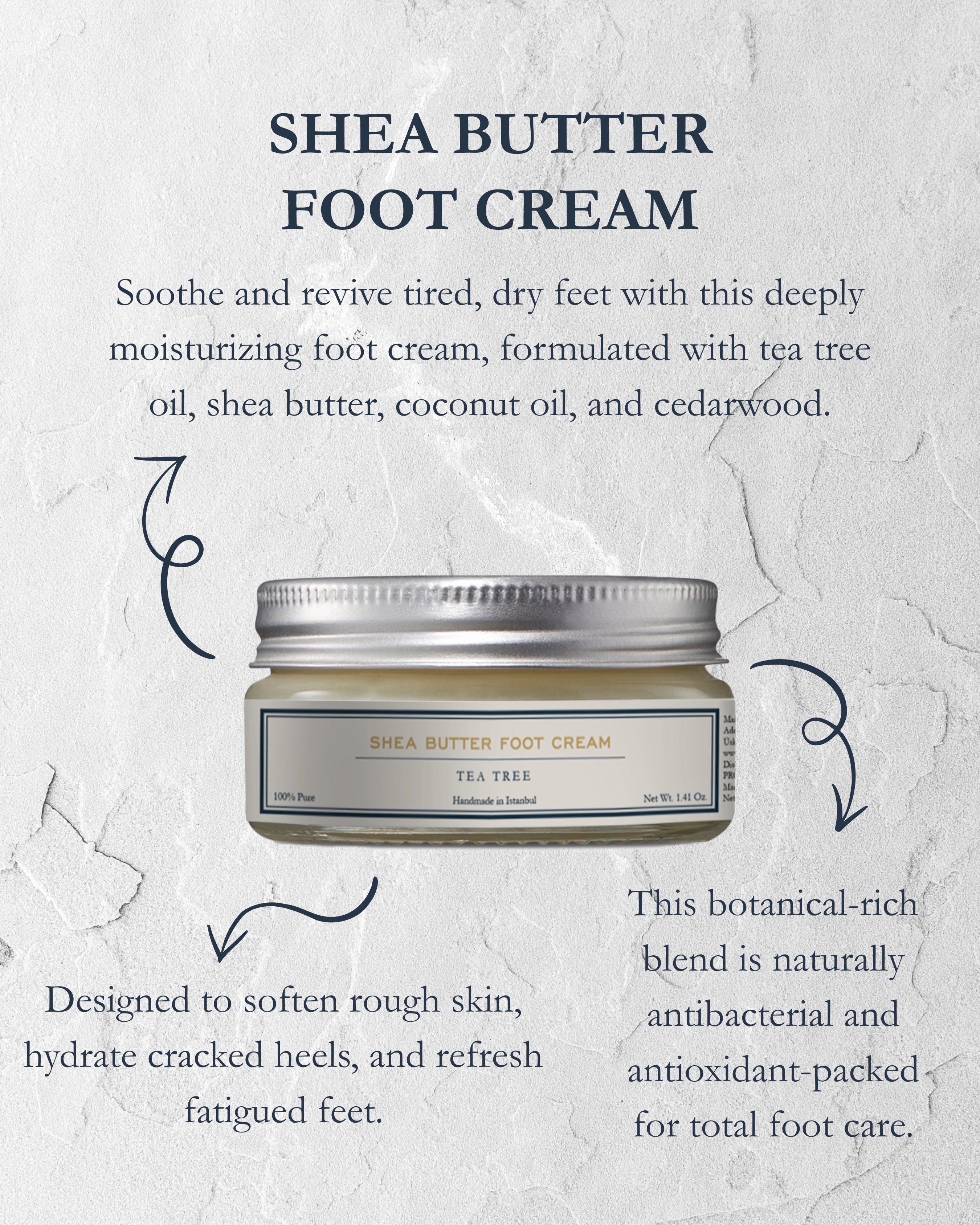 Homemade Aromaterapi | Shea Butter Foot Cream with Tea Tree – Intense Hydration &amp; Care – 1.41 oz - Klearus