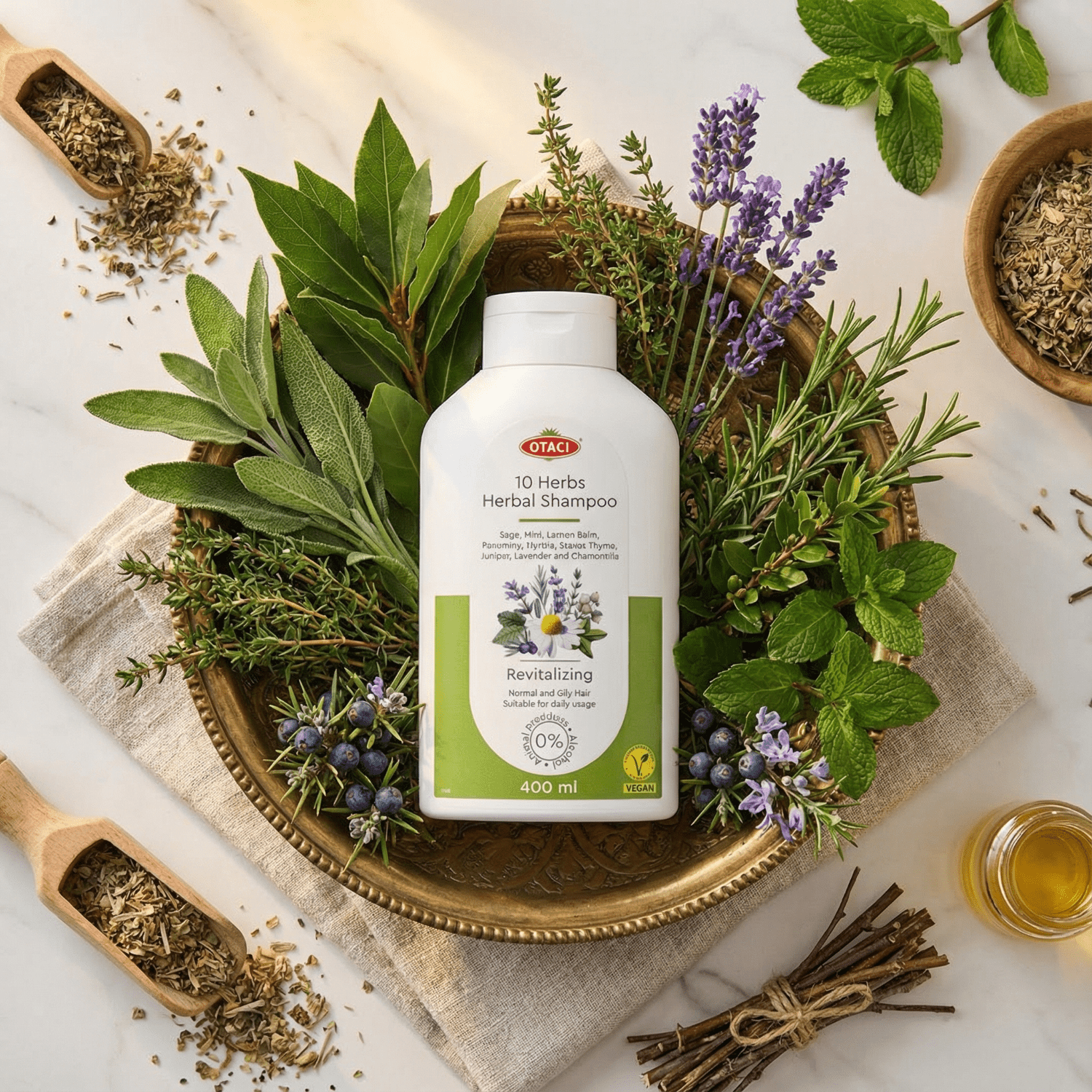 Otaci 10 Herbs Brightening Shampoo | Enhance Shine &amp; Cleanse | Silicon - Free, Paraben - Free | Sage, Lavender, Chamomile | 400ml - Klearus