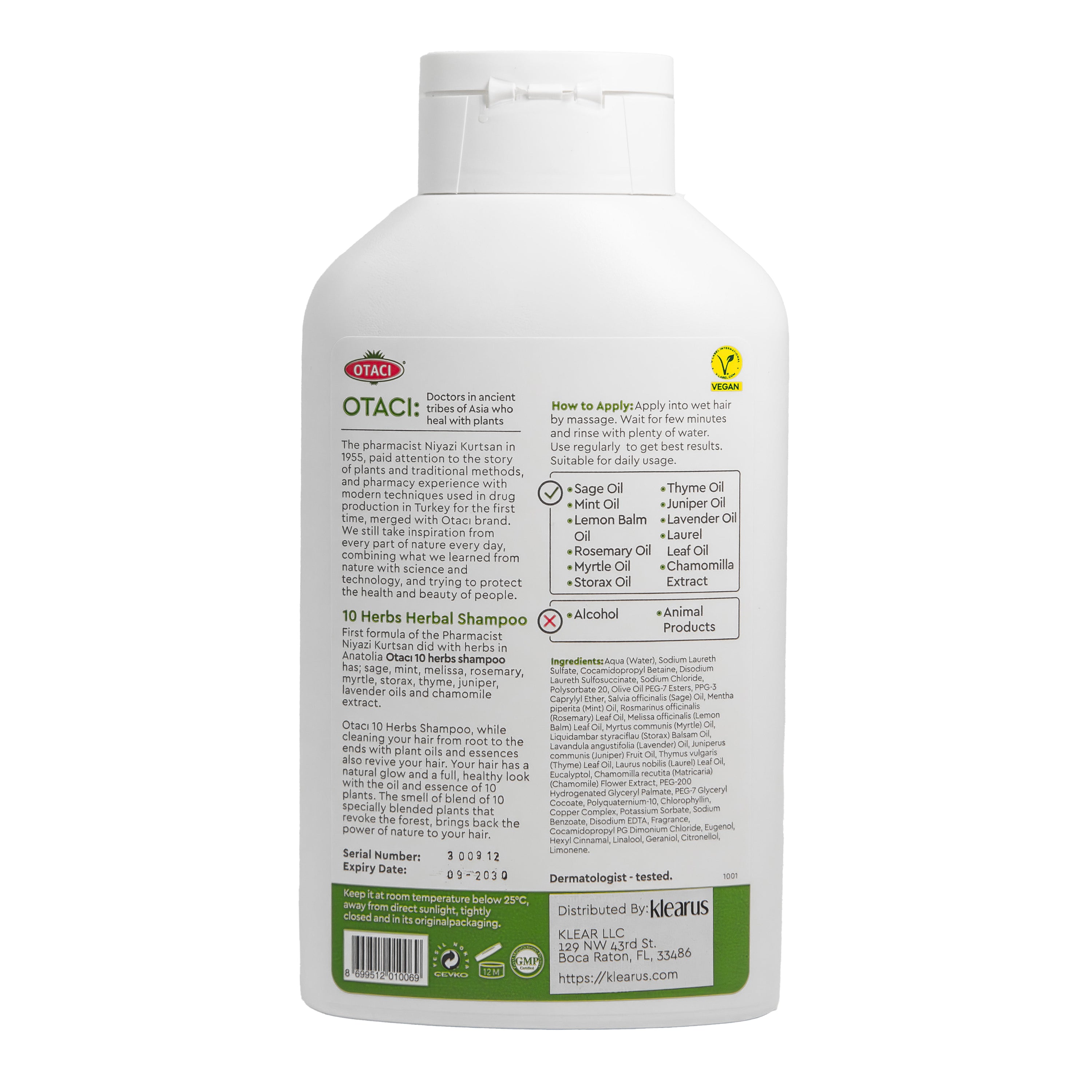 Otaci 10 Herbs Brightening Shampoo | Enhance Shine &amp; Cleanse | Silicon - Free, Paraben - Free | Sage, Lavender, Chamomile | 400ml - Klearus