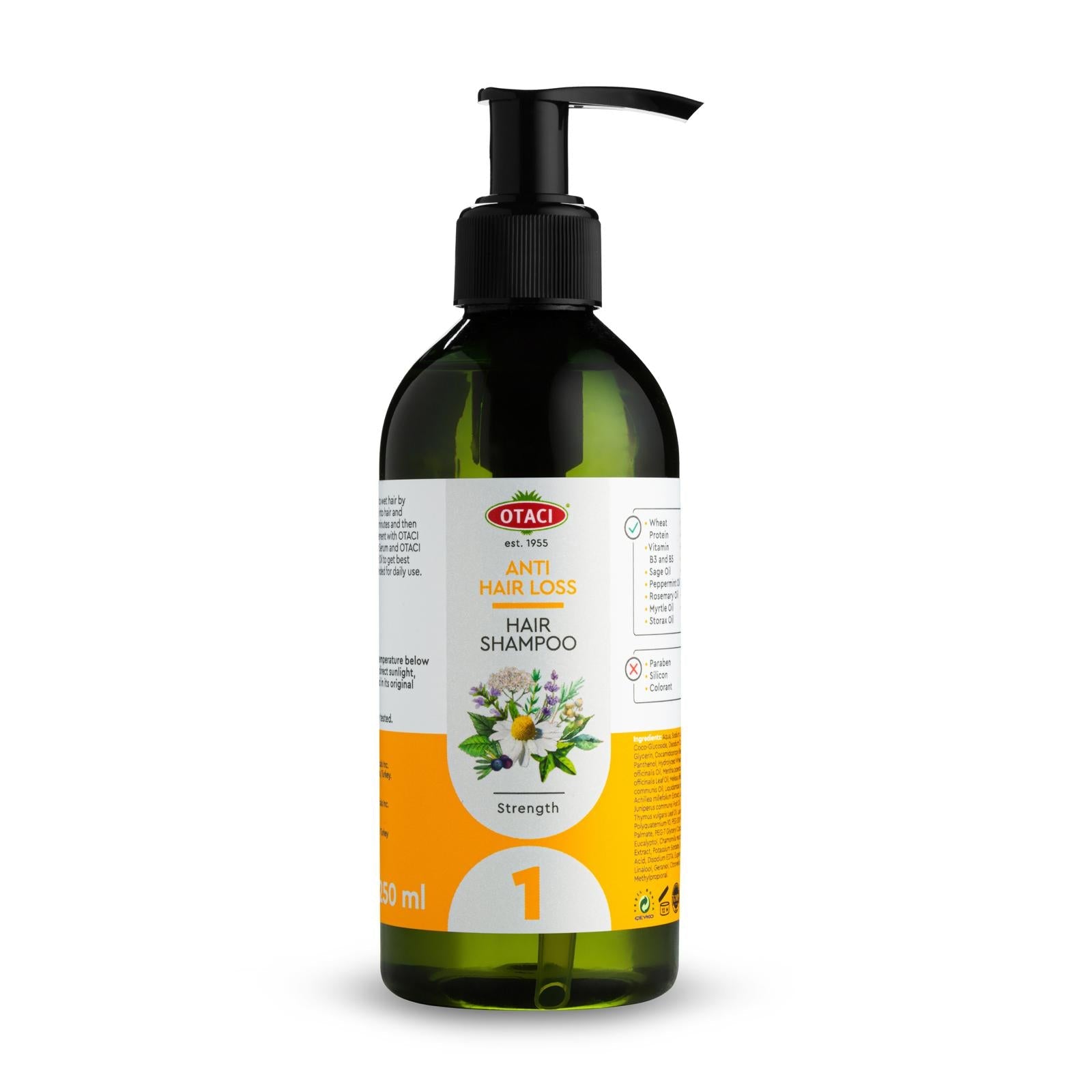 Otaci Anti Hair - loss Shampoo | Strength, Shine &amp; Cleanse | Silicon - Free, Paraben - Free | Sage, Lavender, Chamomile | 250ml - Klearus