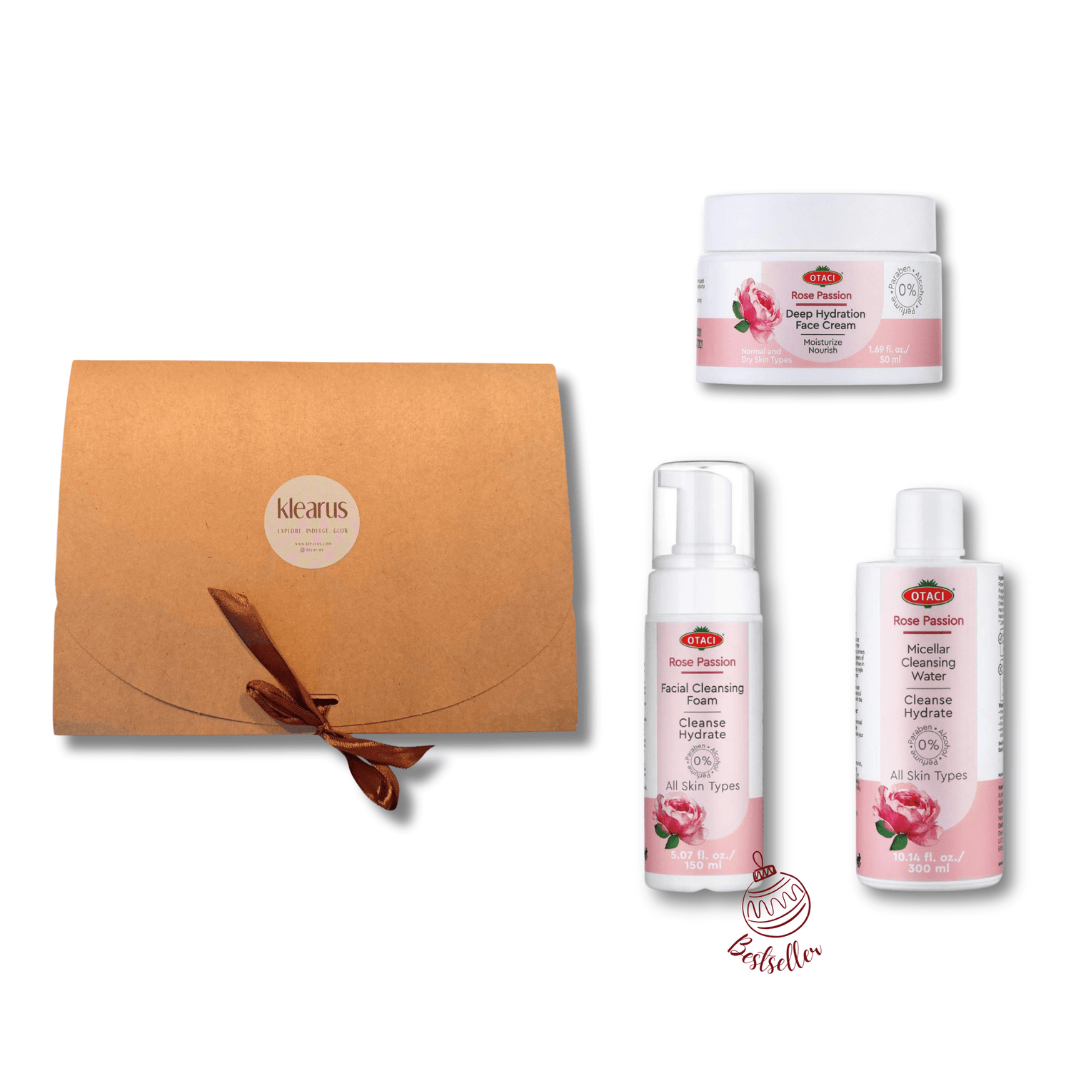 OTACI Gift Pack - Essential Skincare Trio | Rose Water 3 - Step Set - Klearus