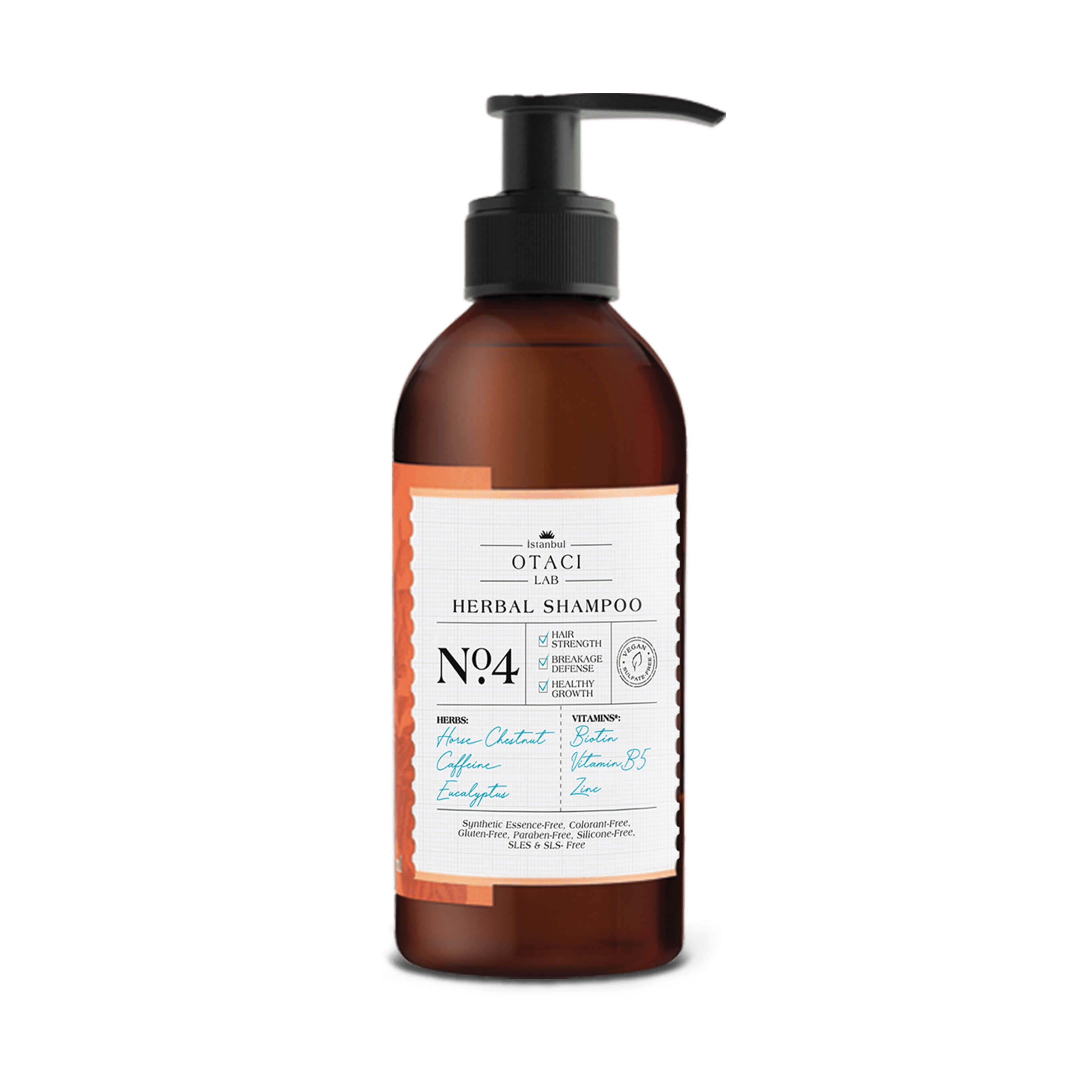 Otaci LAB No:4 Herbal Shampoo | Biotin &amp; Caffeine – Hair Strengthening &amp; Anti - Breakage – 250ml - Klearus